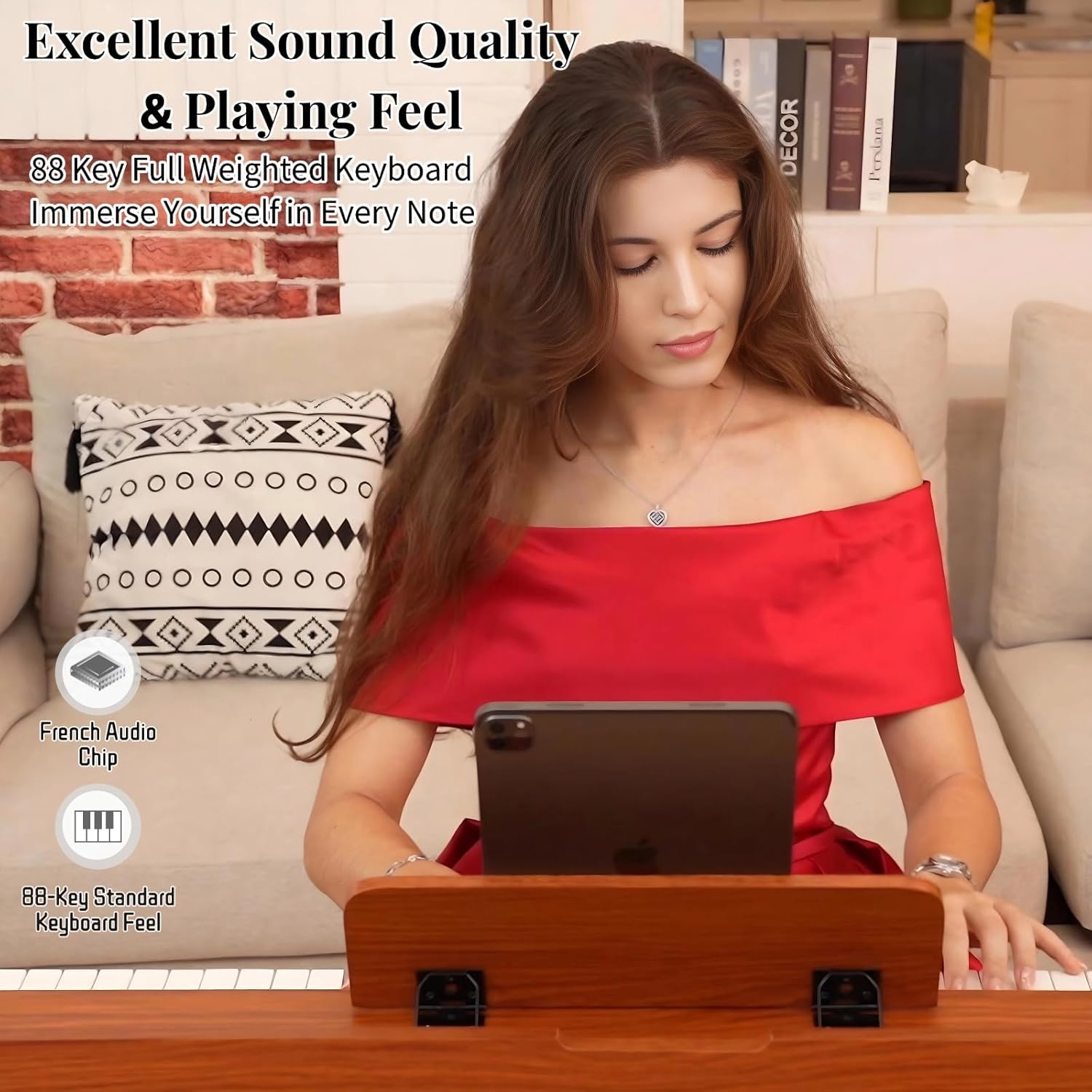 88 Key Digital Piano Keyboard with Stand & 3 Pedals, Full Weighted Keyboard Electric Piano for Beginners, Hammer-Action Home Digital Piano with Desk Mode, Headphone Jack, USB-MIDI, Brown