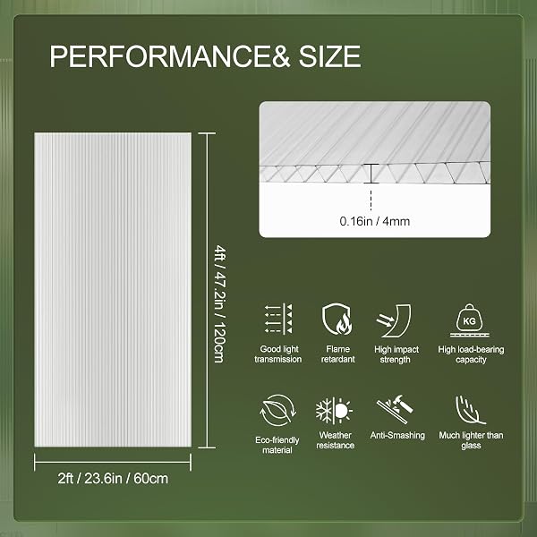 UMIG Polycarbonate Greenhouse Twin-Wall Panels - Waterproof UV Protected Corrugated Plastic Roof Sheets, Clear Replaceme
