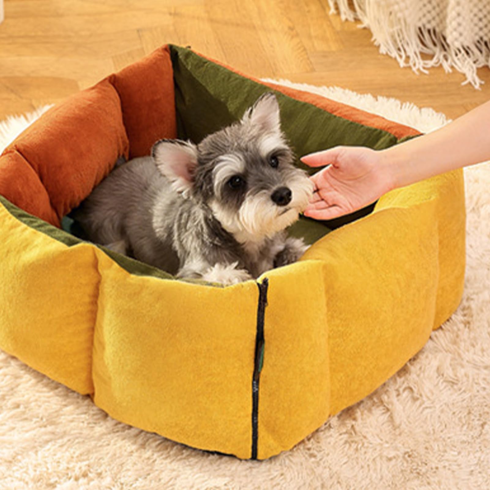 Cama para coche para perros - Transportador de mascotas 2 en 1 suave y portátil con bolsillos y cinturón de seguridad - Pequeña caja de transporte para perros - Para viajes interiores y exteriores