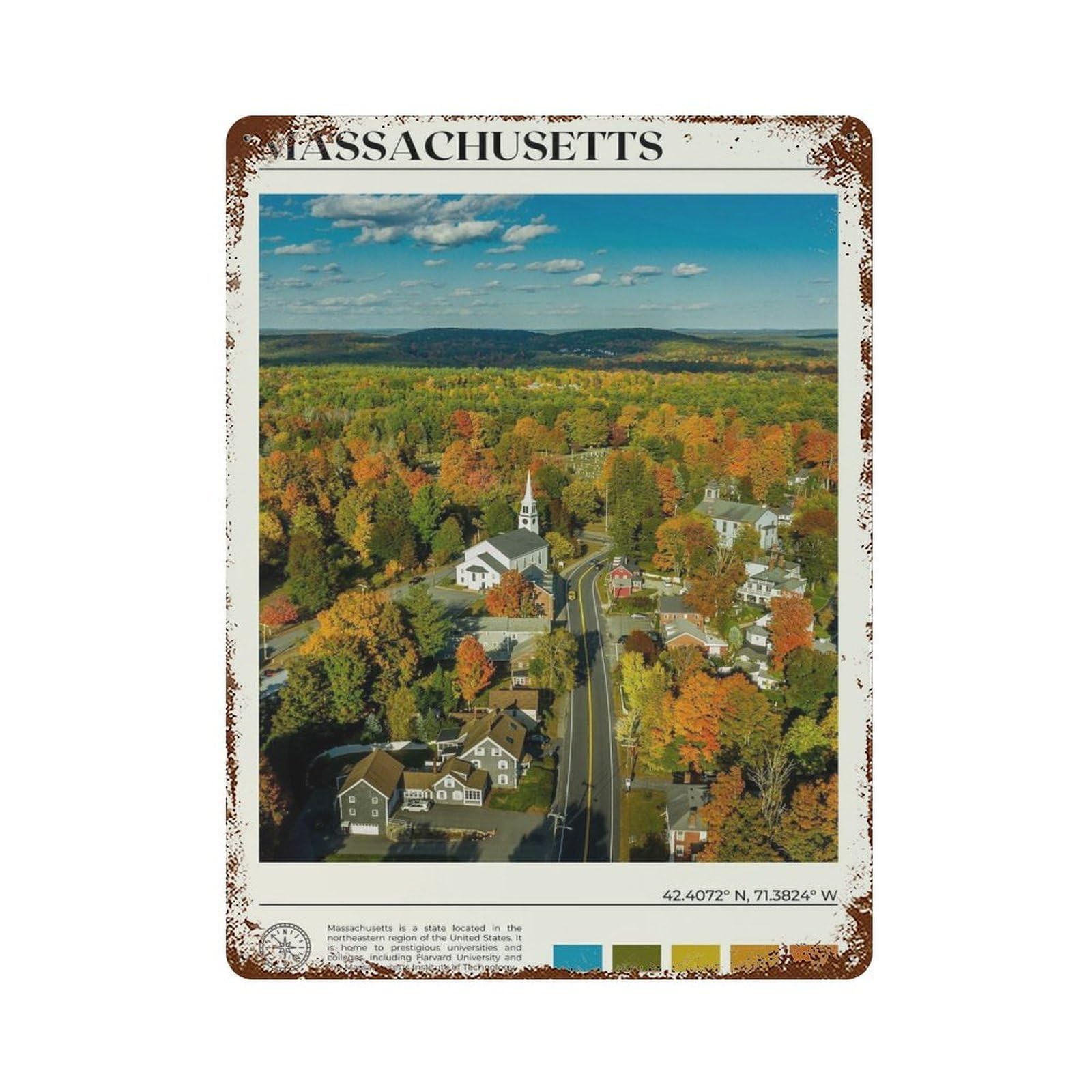 xiaoxiaoshen Real Photo Massachusetts Decor USA Wall Decor Art Metal Tin Poster Modern Home Decor Art Home Bar Shop Decorations Vintage Sign 40x30cm