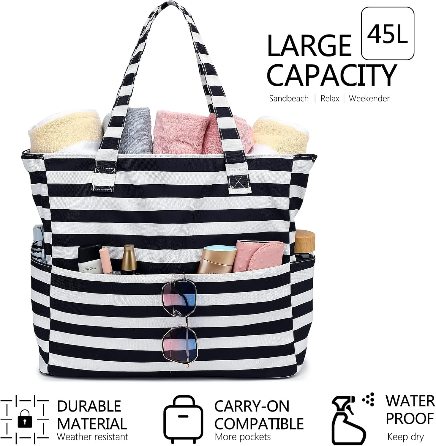 LEDAOU Beach Bag Waterproof Sandproof Women Beach Tote Pool Bag with Zipper for Gym Grocery Travel with Wet Pocket | Sandproof, with Zipper, for Gym, Grocery, Travel, with Wet Pocket - Image 8