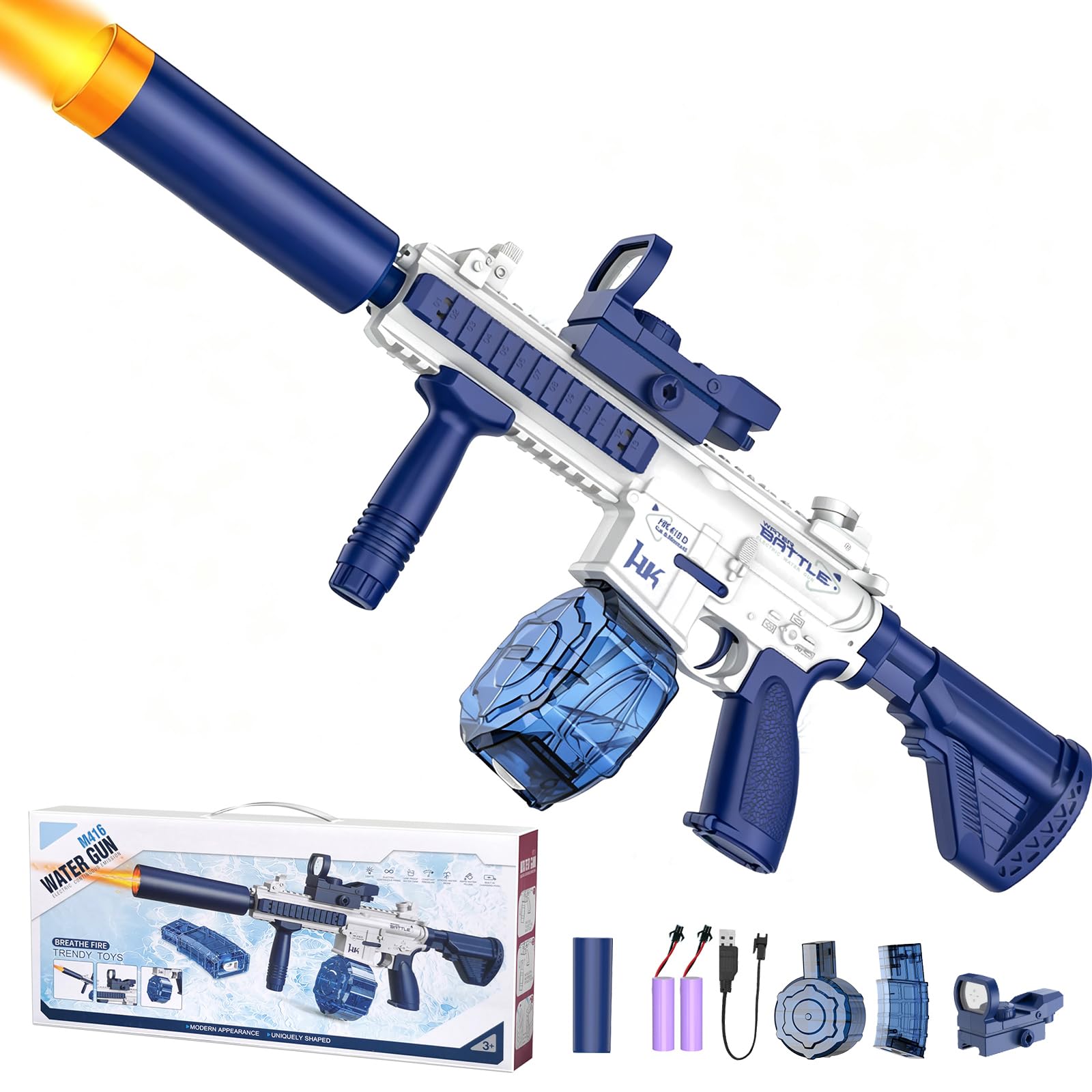 Electric Water Gun,Water Gun with Light Up,Automatic Squirt Gun Long Range Blaster Up to 32 FT,Outdoor Party Shooting Game Toy with 2 Water Tanks & 2 Batteries,Ideal Summer Gift for Kids