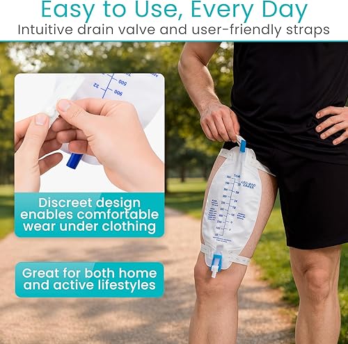 Miniatura 4 de Vive Bolsa de drenaje urinario para piernas con capacidad de 33.8 fl oz, tubo de 18 pulgadas, 1 bolsa de orina médica para usuarios de catéter e
