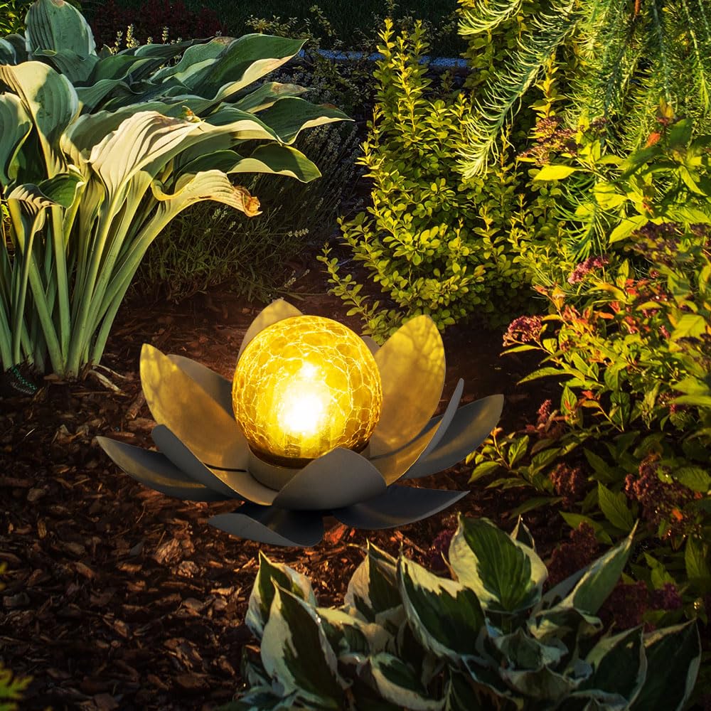 GLOBO Solardeko LED Lotusblüte Erdspieß Gartenlampe Außenleuchte Solarlampe Blume Lotosblüte, Metall mehrfarbig, Kugel Bruchglas Optik, 2er Set