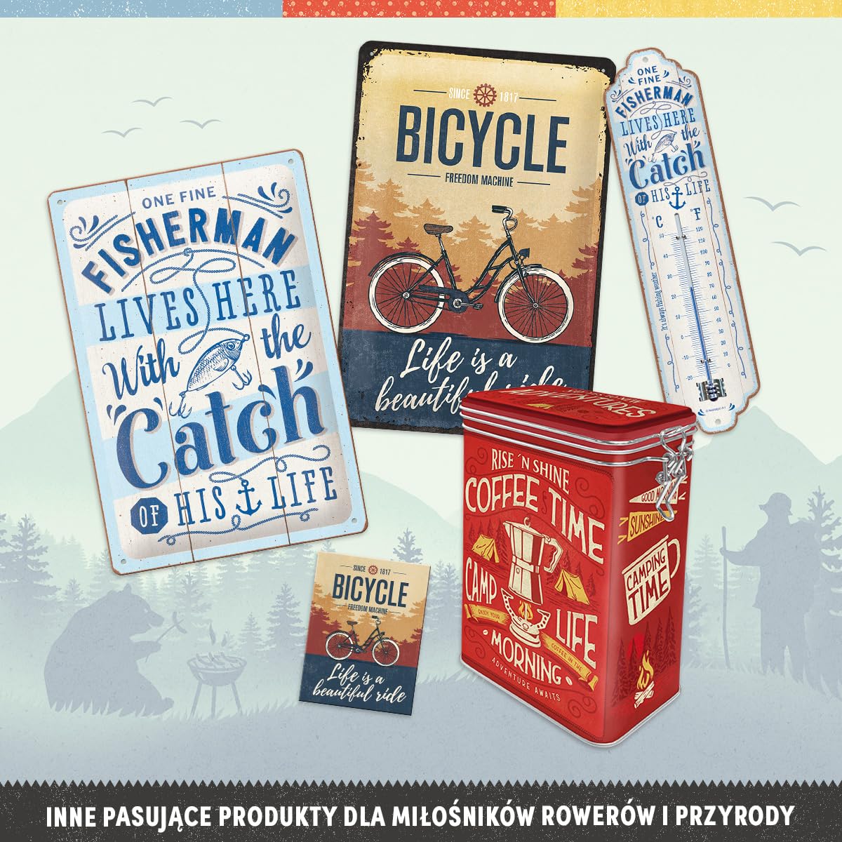 Nostalgic-Art Retro puszka na kawę, 1,3 l, Camp Coffee Time – Pomysł na prezent dla miłośników kawy, metalowy pojemnik z pokrywką aromatyczną, Styl vintage