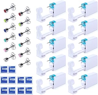 12PCS Ear Piercing Kit, Disposable Self Ear Piercing Gun Kit with Ear Studs and Alcohol Cotton, Painless Safety Nose Piercing Tools Earrings for Women Men Girls Boys (Silver)