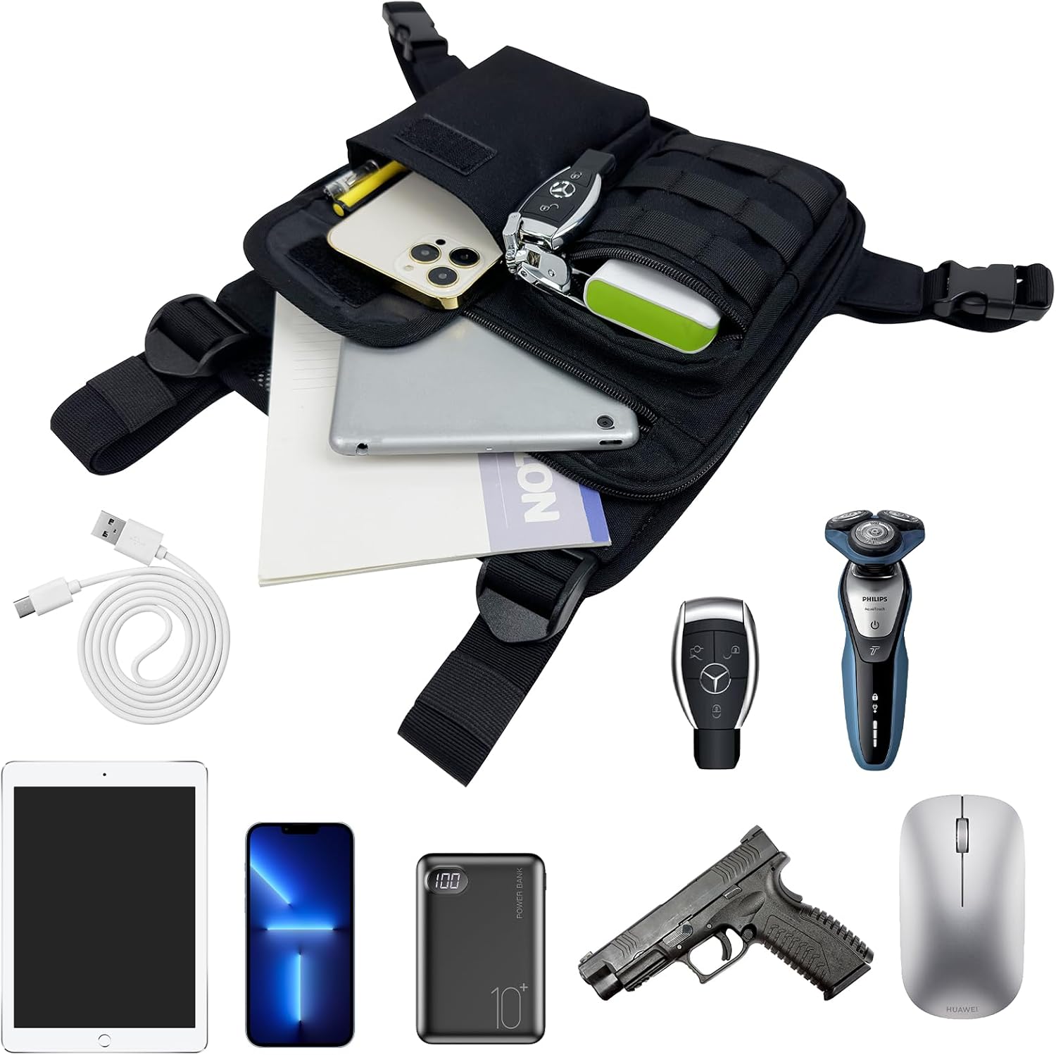 Running Chest Pack for Men Women, Lightweight Multi-Pocket EDC Chest Rig for Running Hiking Cycling Travel, Outdoor Sports Vest Bag with Adjustable Strap