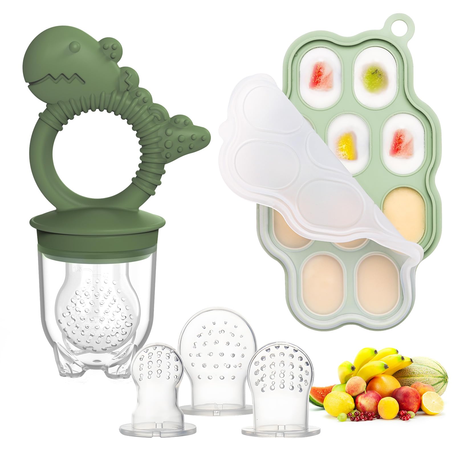 Btrfe Breastmilk Popsicle Molds & Fruit Feeder Pacifier, Silicone Baby Food Freezer Tray Storage Containers for Infant Teething Self Feeding