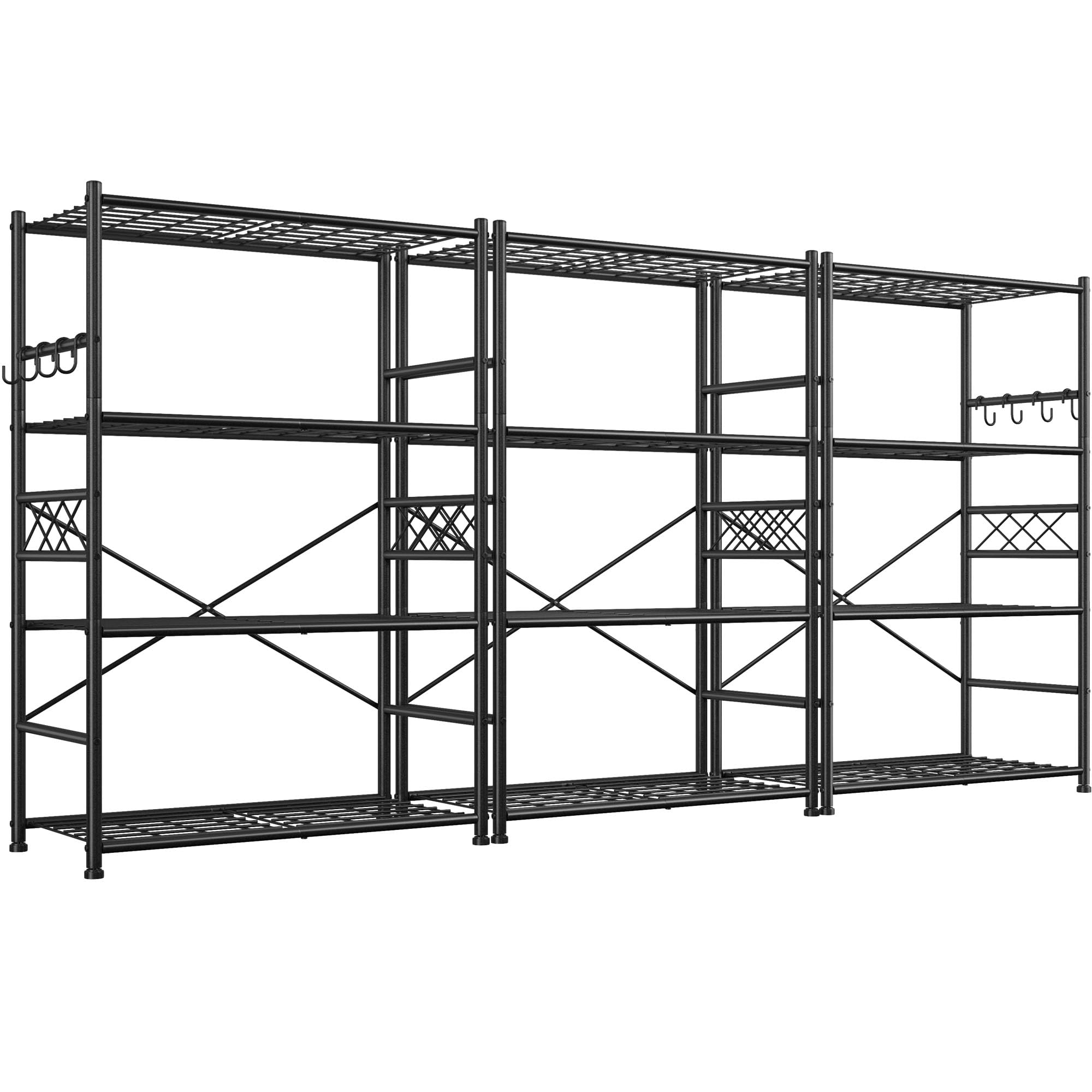 Storage Shelves 4-Tier Large Capacity Metal Shelving with Hooks, Heavy Duty Garage Shelving Unit with Leveling Feet, Stable Metal Shelves for Pantry, Kitchen and Closet,36" W x 12" D x 60" H, Black