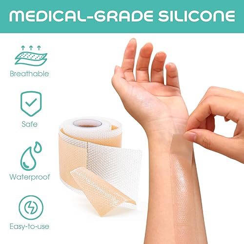 Miniatura 3 de Cinta de silicona suave de grado médico para eliminación de cicatrices (1 x 120 pulgadas), 1 rollo de 70.9 in con hojas de cicatriz de silicona de