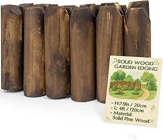 Wood Garden Edging for Landscaping – Half-Round Border Fence for Flower Beds, Pathways & Patio, Natural Decorative Wooden Panels for Garden Landscaping, 7.8in H x 4.0 ft L (1 Pack)