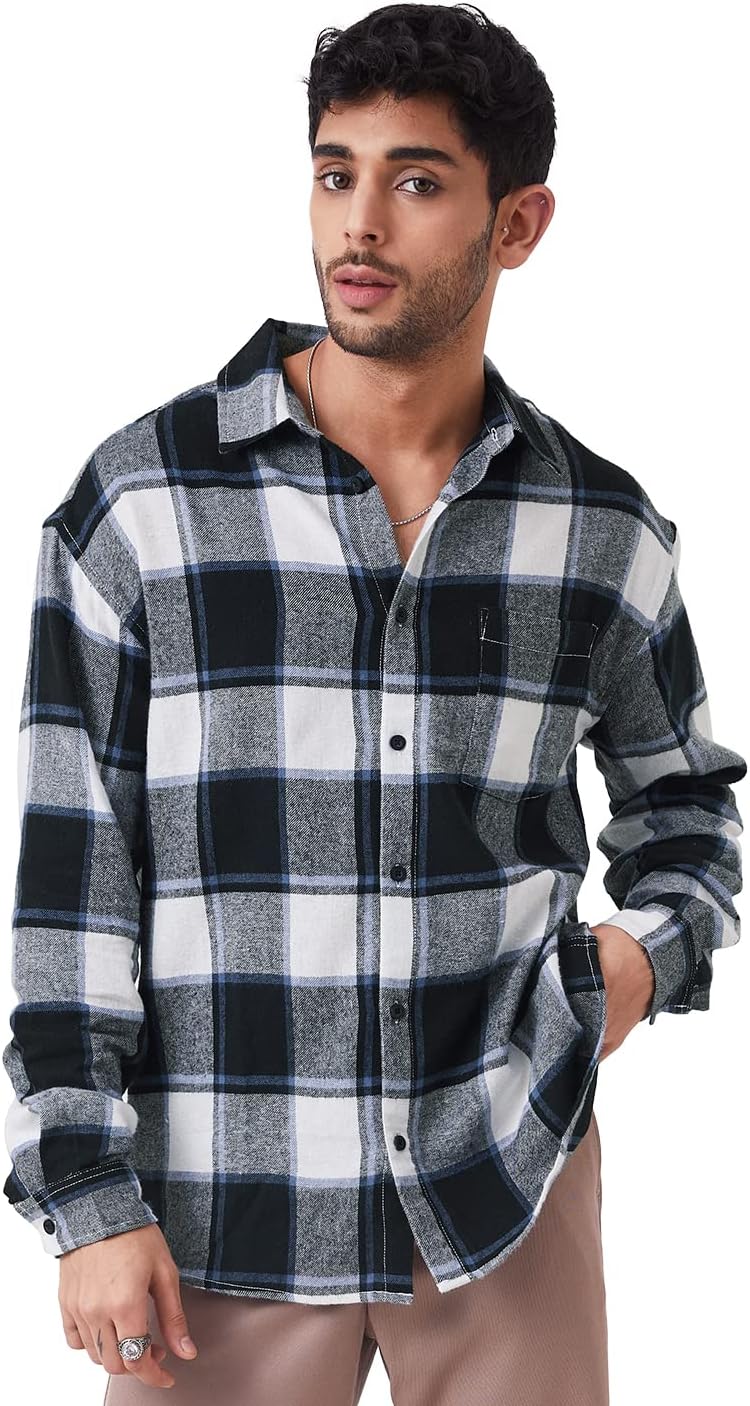 Men Cotton Checkered Relaxed Fit Button Down Shirt