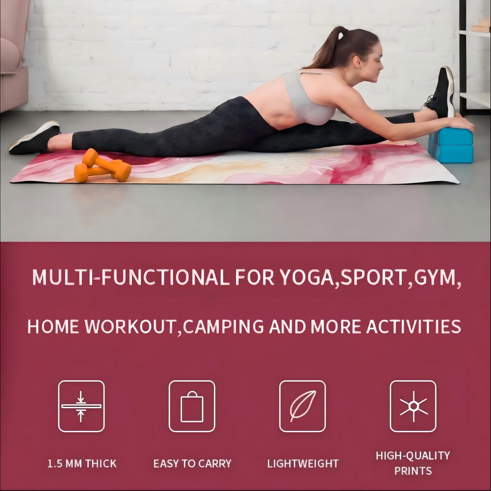 Reise-Yogamatte aus rutschfestem, faltbarem Wildleder – 1,5 mm dünn & leicht (1,4 kg), schweißabsorbierend für Hot Yoga, Pilates & Outdoor – inkl. Tragetasche, 183 x 61 cm