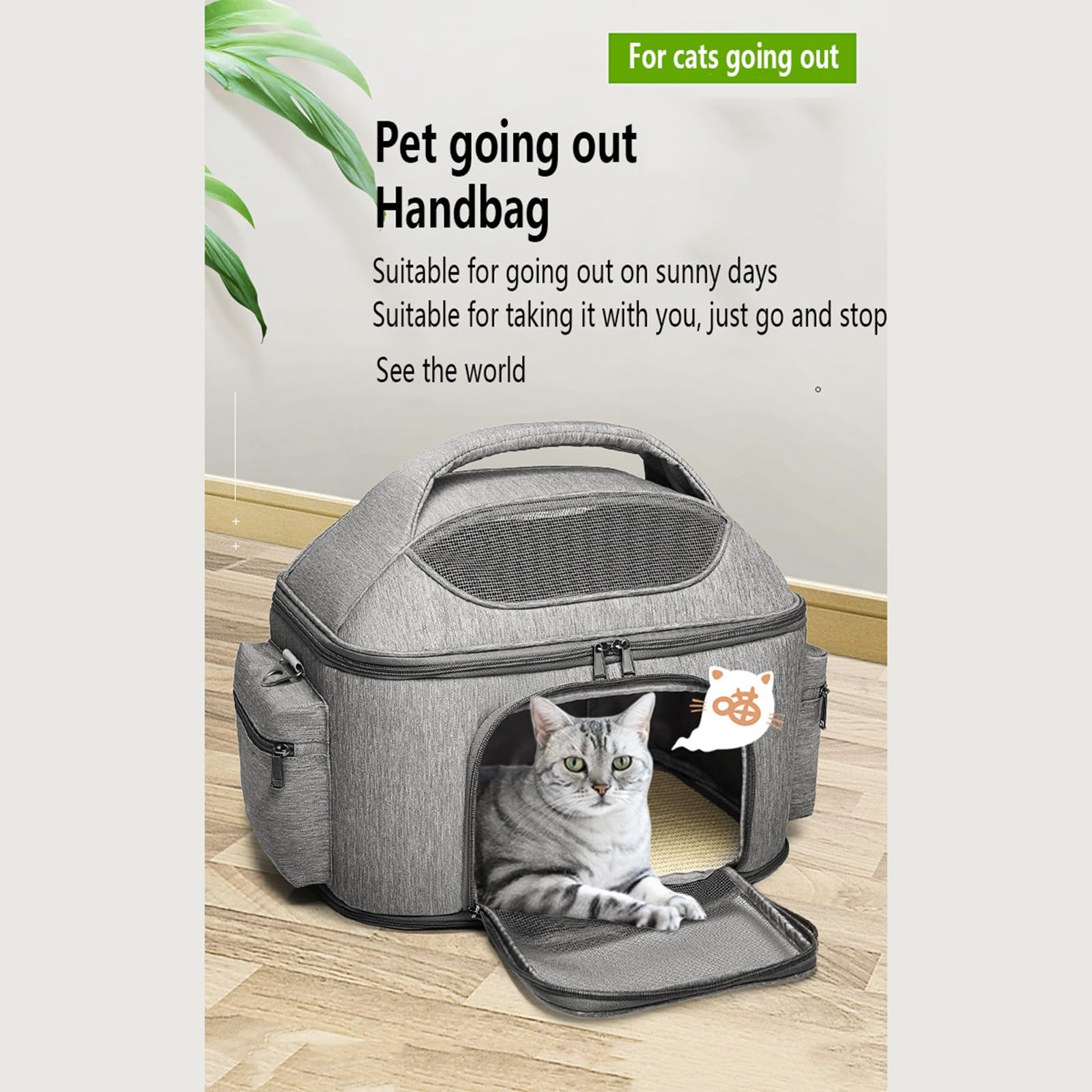 Transportín para Gatos Blando Plegable Antifugas Ventilado Correa Ajustable para Coche/Veterinario/Viaje para Gatos/Perros de hasta 22 Libras(Green)