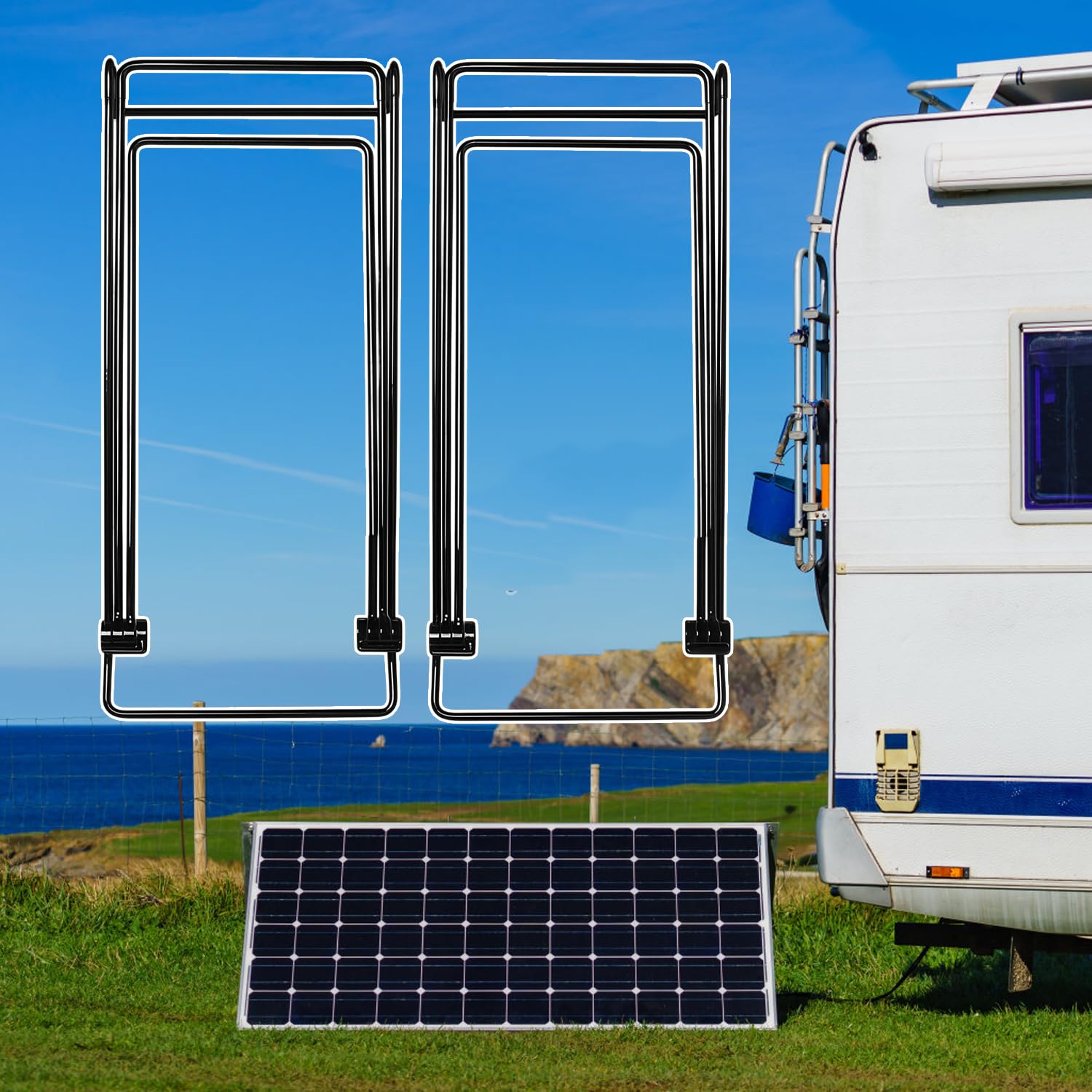 Lot de 2 Supports Panneau Solaire, Réglables et Pliables en Acier Inoxydable, Pas D'installation Fixe, Stable et Léger, Supports Universels en Acier Carbone pour Différents Panneaux Solaires