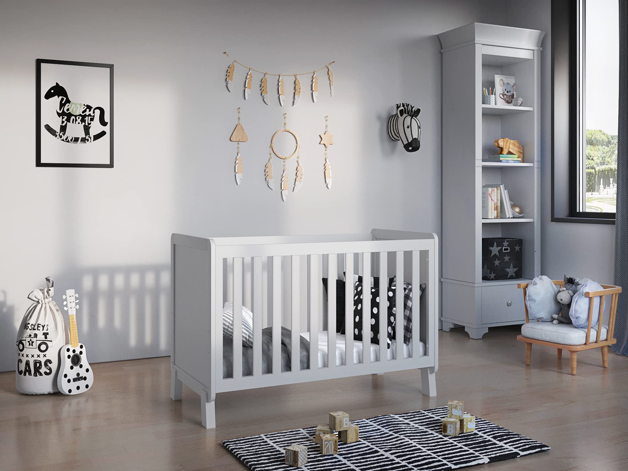 Love For Sleep Culla Lettino Neonato 120x60 cm in Legno di Pino con Barriera di Sicurezza – Lettino Trasformabile per Bambino 0-3 Anni, Bianco