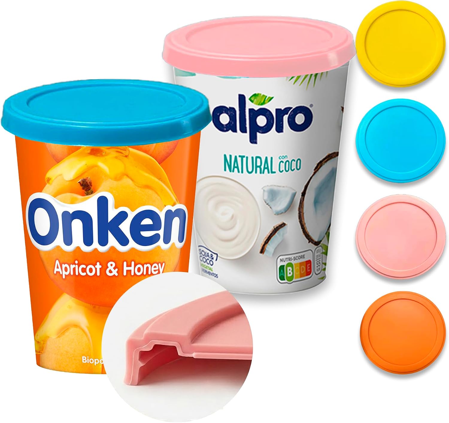 4 Joghurtdeckel 500g, Wiederverwendbarer Silikondeckel für Joghurtbecher