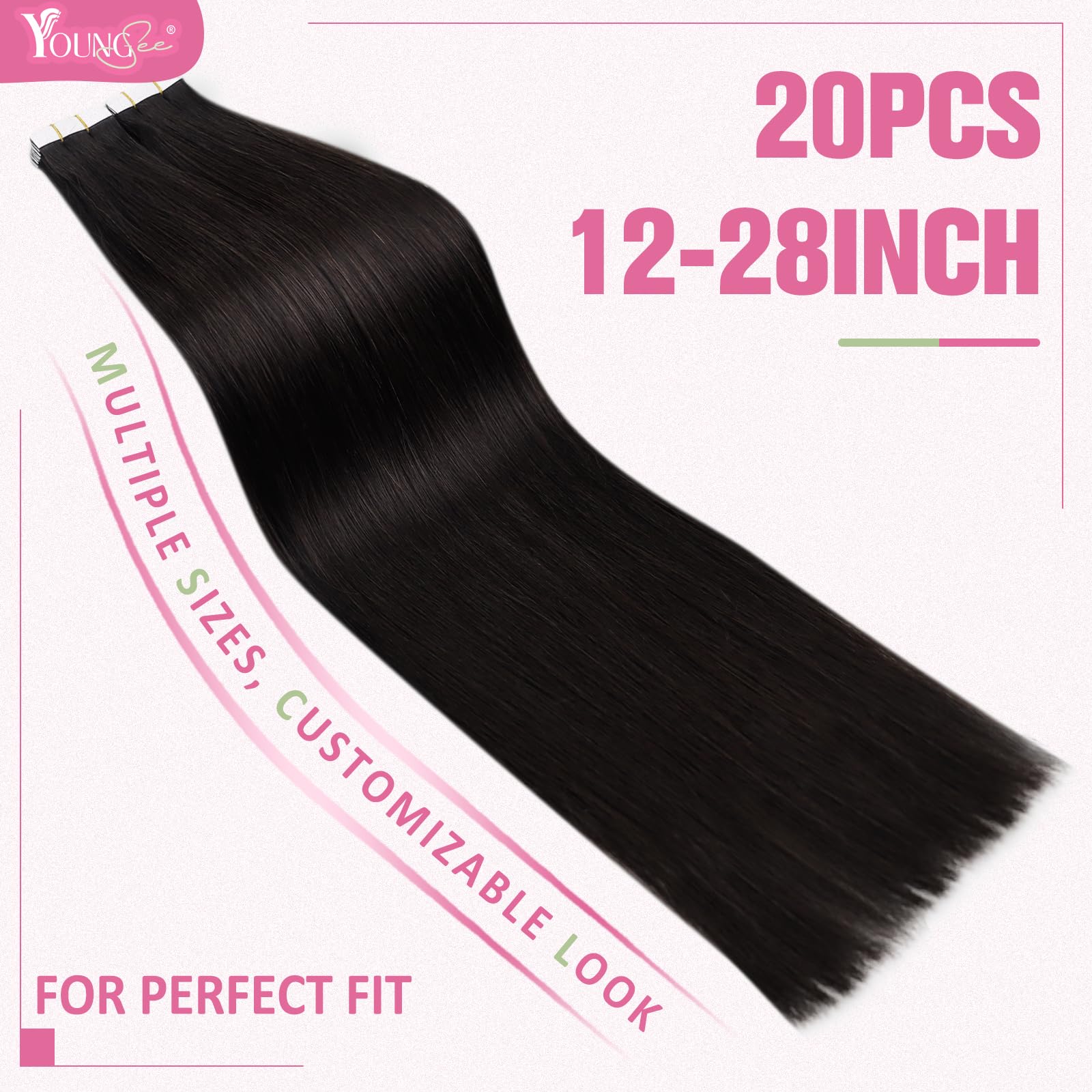 YoungSee Tape in Hair Extensions Dark Brown Invisible Tape on Real Extensions Human Hair Brown Silky Straight Hair Tape-in 20In 20pcs 50g - Image 3