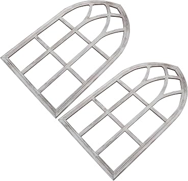 DECHOUS Farmhouse Wood Arched Window Frame Wall Decor 2Pcs, Large Rustic Faux Window Arch for Hallway and Living Room Accent