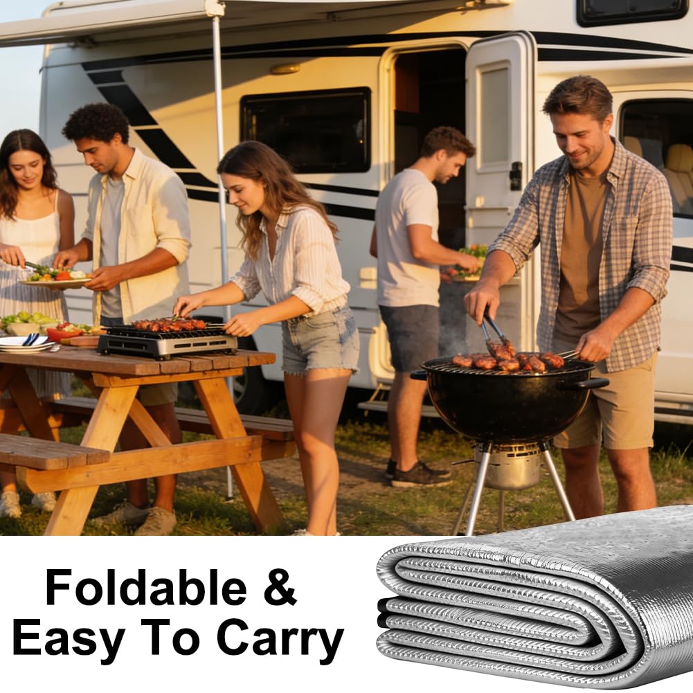 Vicloon Aluminiowa mata izolacyjna, składana, dwustronna mata do użytku na zewnątrz, folia aluminiowa, mata kempingowa, z torbą transportową, na kemping, wędrówki, piknik, plażę