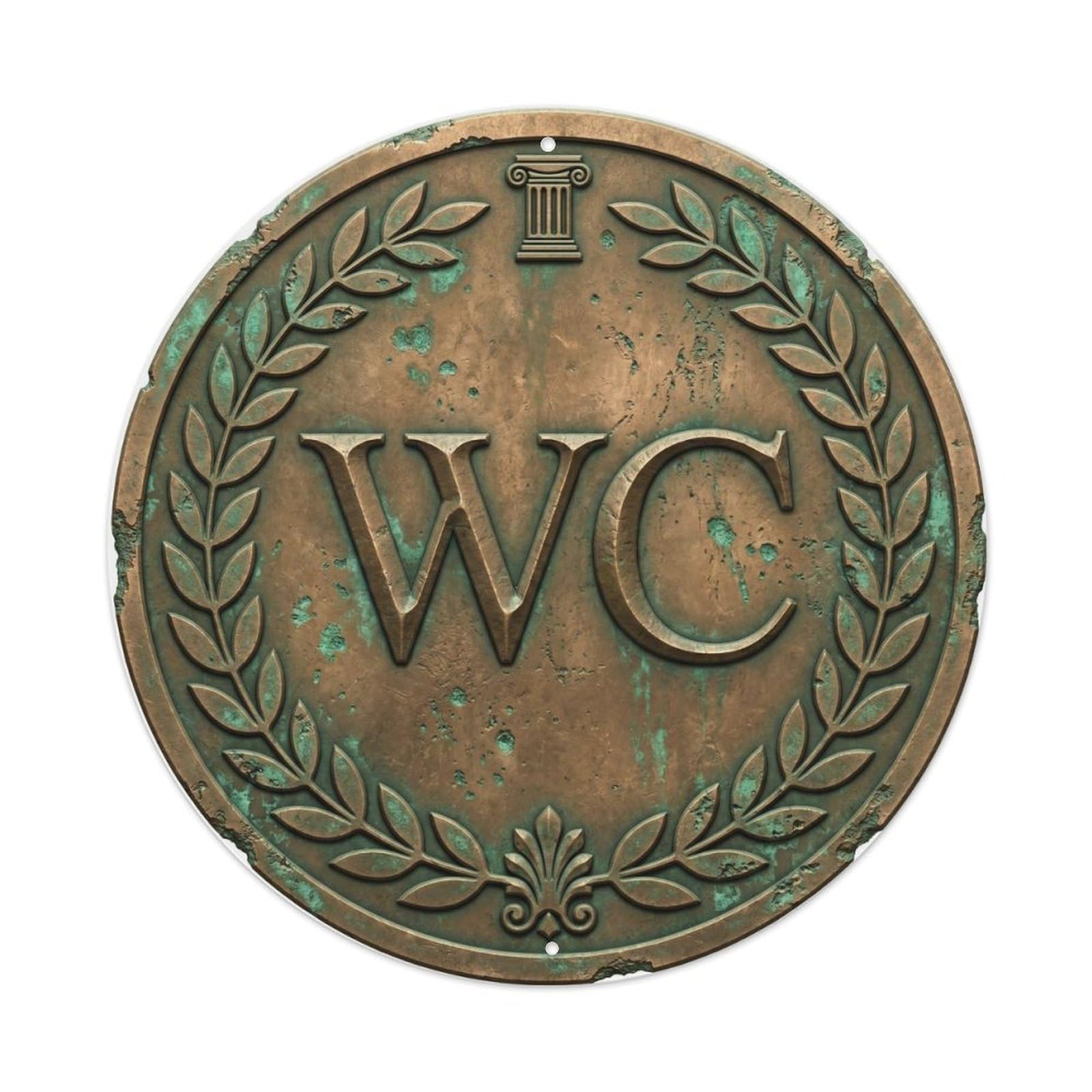 Toilet （WC） Bronze Patina Aged Shield Metal Tin Sign Plaque Wall Decor for Cafe, Club Bar, Office, Home Garden Round Metal Poster 8x8Inch