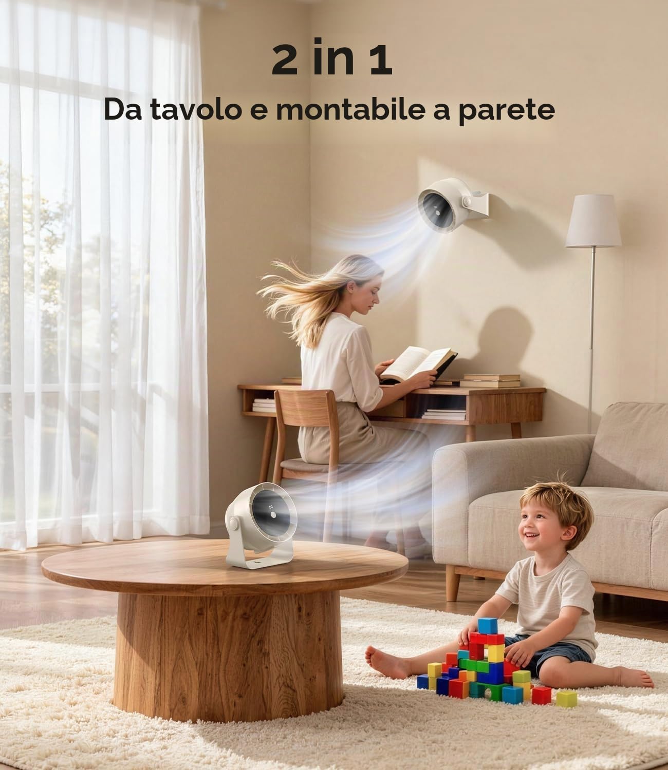 Ventilatore da Tavolo Portatile 4000mAh, 1-100 Velocità con LED Display, Silenzioso 30dB, 360° Regolabile, USB Type-C Ricaricabile – Per Ufficio, Camera, Campeggio, Sospendibile (Beige)