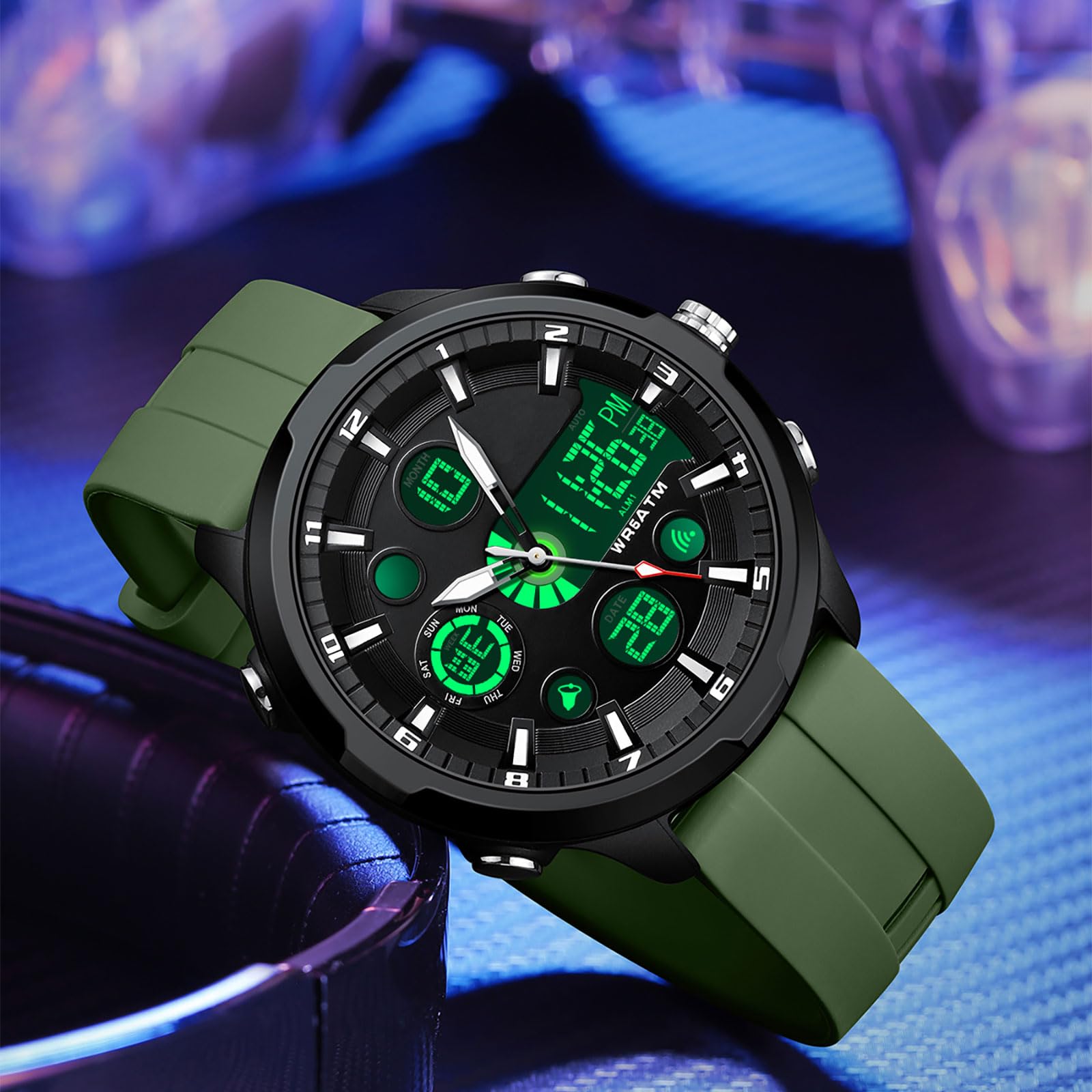findtime Reloj de pulsera analógico digital para hombre, esfera grande, deportivo, militar, resistente al agua, iluminación LED, cronógrafo, cronómetro, despertador, calendario, relojes