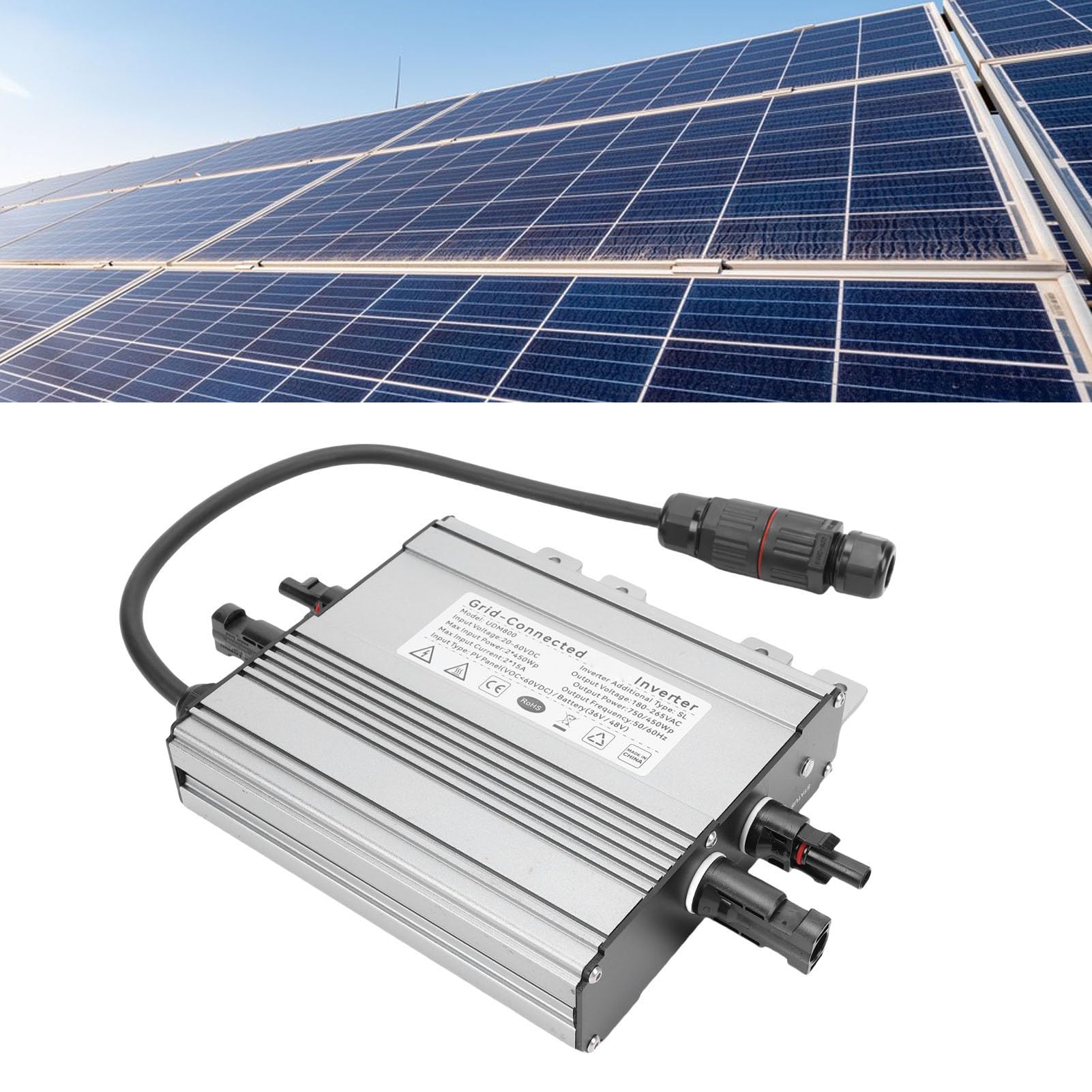 Microinversor de conexión a Red Solar fotovoltaico pequeño Inteligente Inversor Solar Compacto con impermeabilización IP65 Carcasa Resistente de aleación de Aluminio para