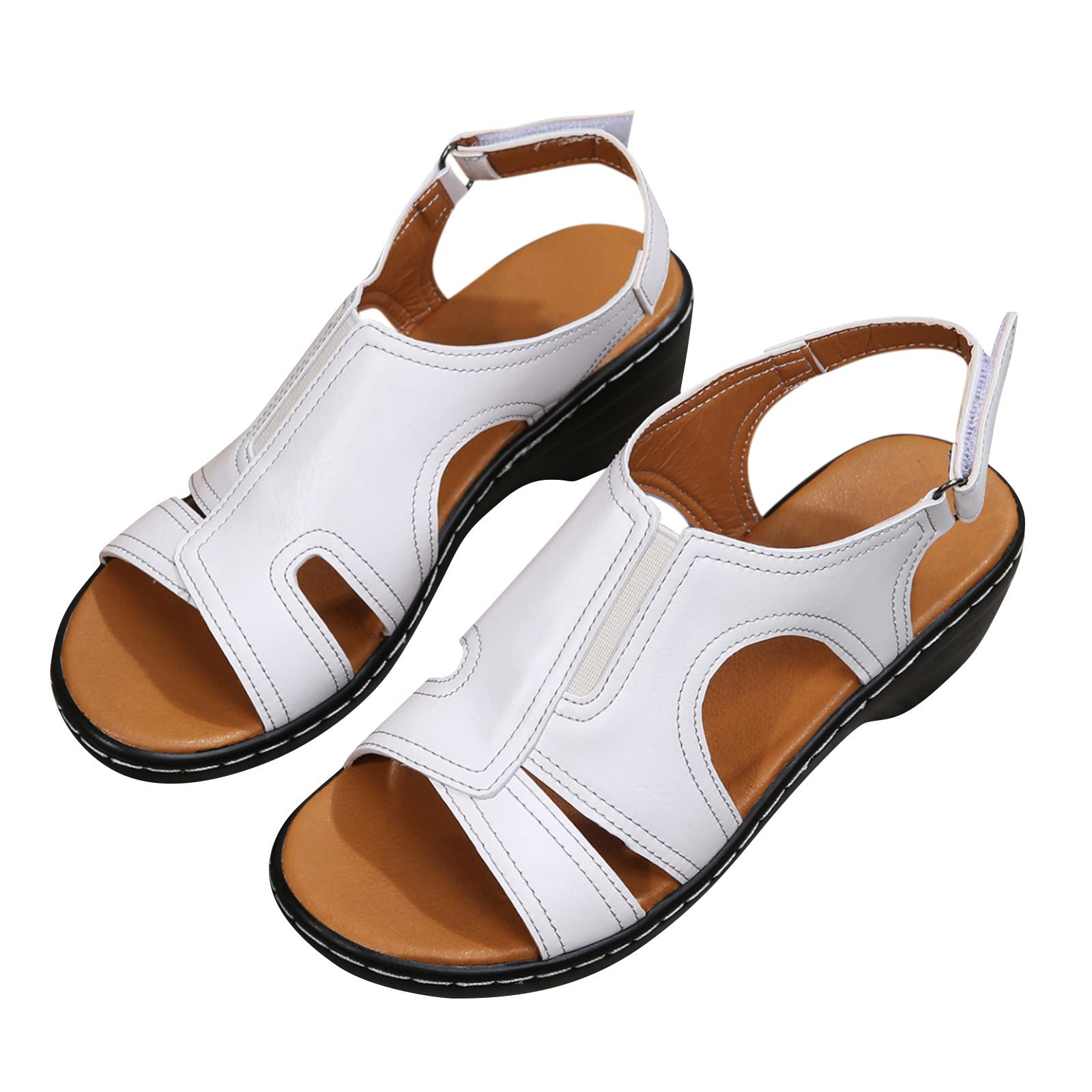 KQIVAM Sandale Orthopédique Femme, Été Sandales de Marche Femme Confortable Orthopédique Bout Ouvert Plateforme Chaussures Antidérapantes Respirantes Bohême Sandale avec Talon Bloc