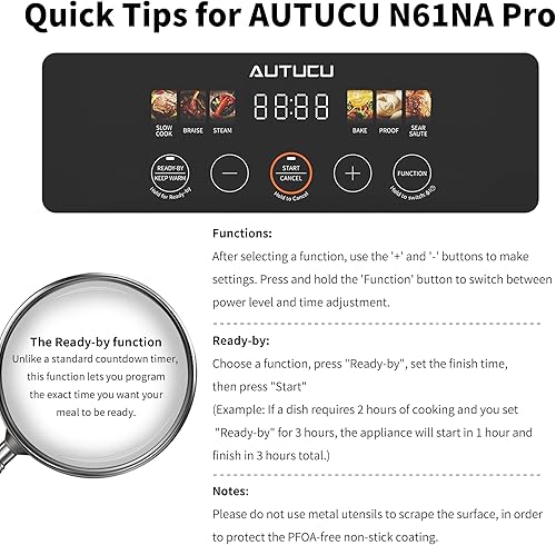 Miniatura 6 de Olla de cocción lenta de 7 cuartos de galón | Revestimiento de cerámica programable sin PFOA, vaporizador, salteado, función de calentamiento