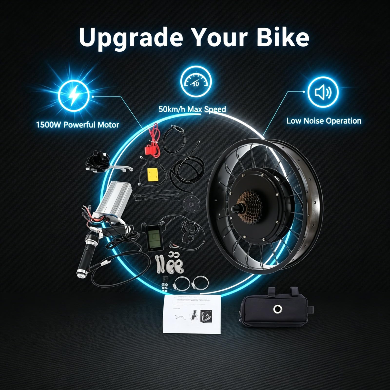 Zestaw do konwersji roweru elektrycznego 20", 48 V, 1500 W, zestaw do konwersji silnika tylnego koła 50 km/h, wyświetlacz LCD, zestaw doposażeniowy do roweru z 5 regulowanymi prędkościami