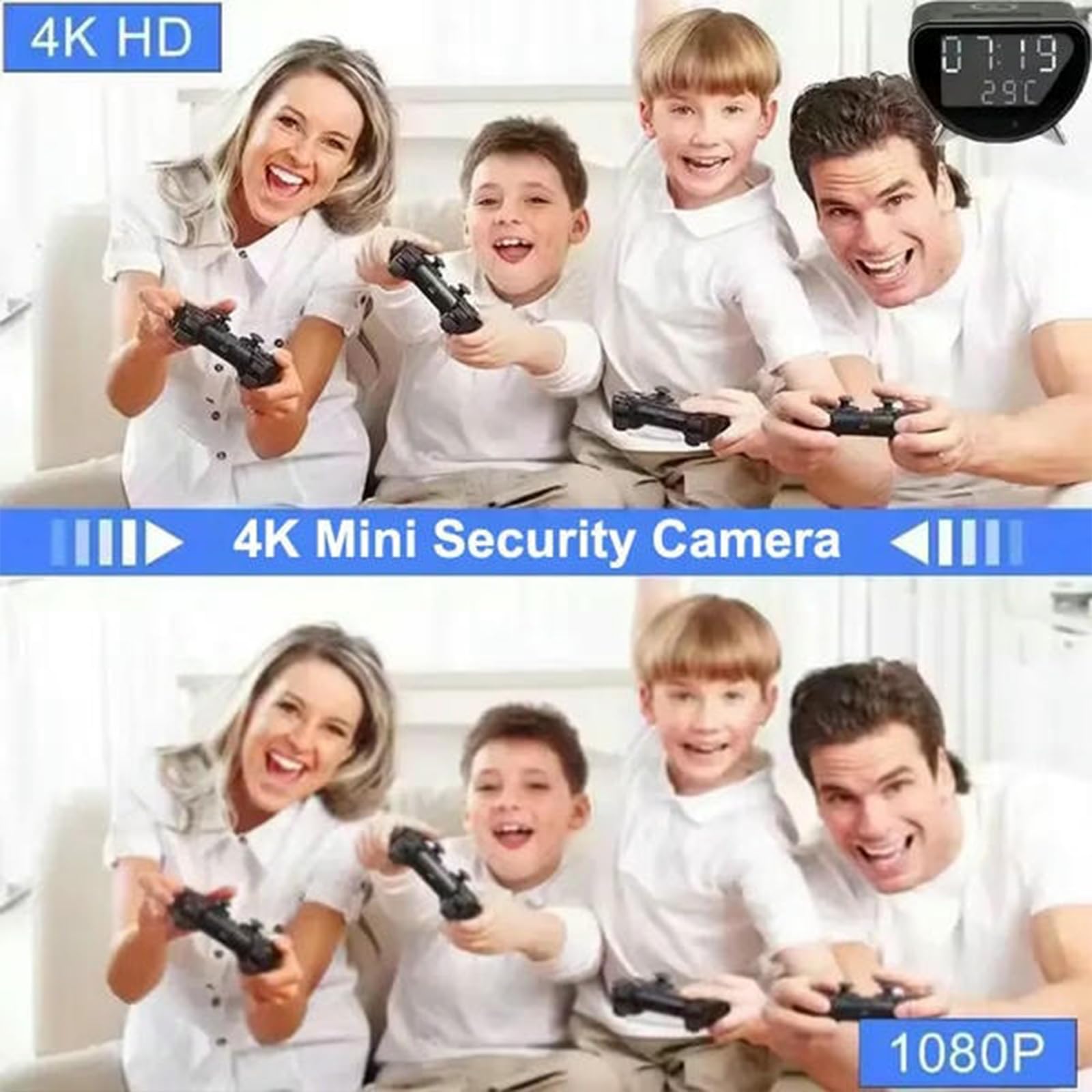 Ukryta kamera WiFi 4K – inteligentny zegar z wykrywaniem ruchu, bezprzewodowym ładowaniem, zdalnym widzeniem, alarmem i wyświetlaczem temperatury – kamera monitorująca niewidoczną