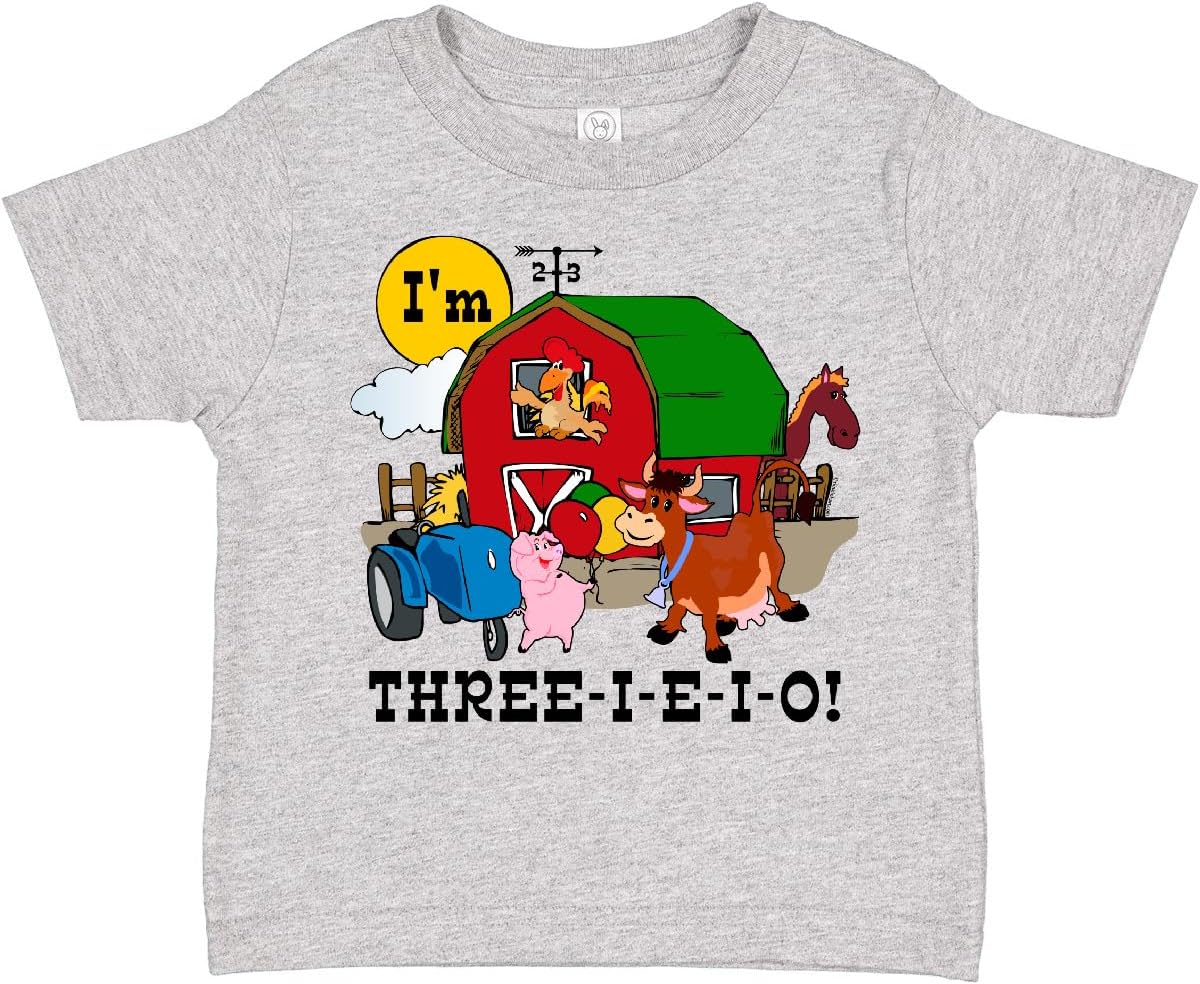 inktastic THREE-I-E-I-O Toddler T-Shirt 2T 0060 Heather Grey