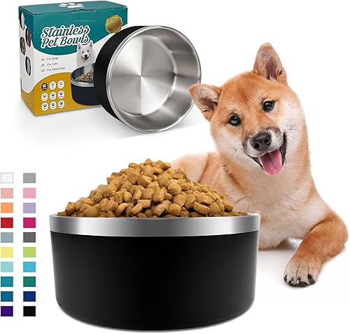 Miniatura 1 de Cuenco para perros para comida y agua, cuenco de alimentación de mascotas de acero inoxidable de 64 onzas, duradero, antideslizante, doble pared,