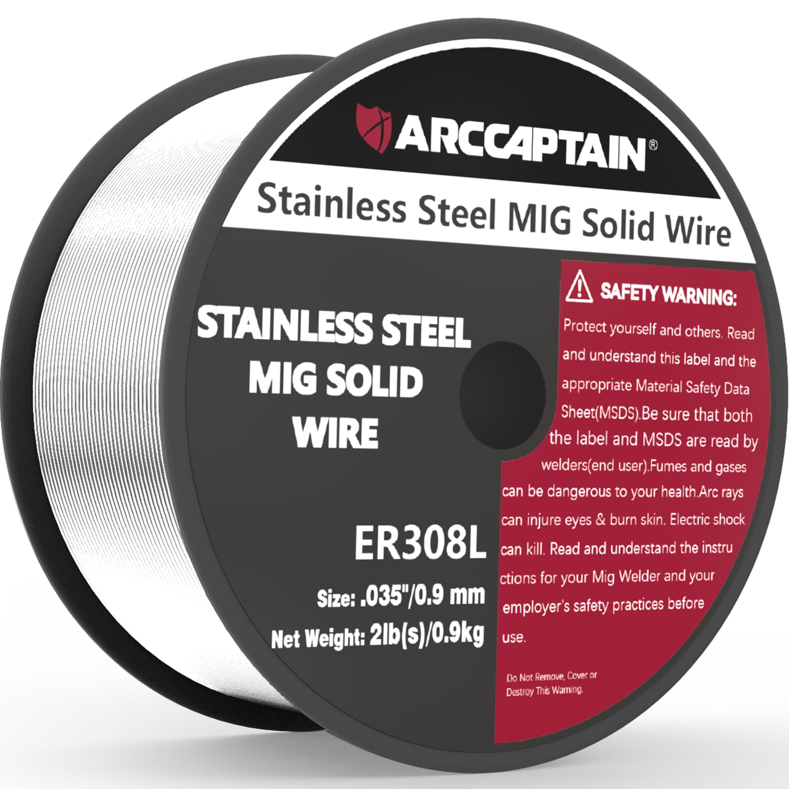ARCCAPTAIN Stainless Steel MIG Solid Wire ER308L, .035-Diameter 2-Pound Stainless Steel Wire with Low Splatter Compatible With Lincoln Miller Forney
