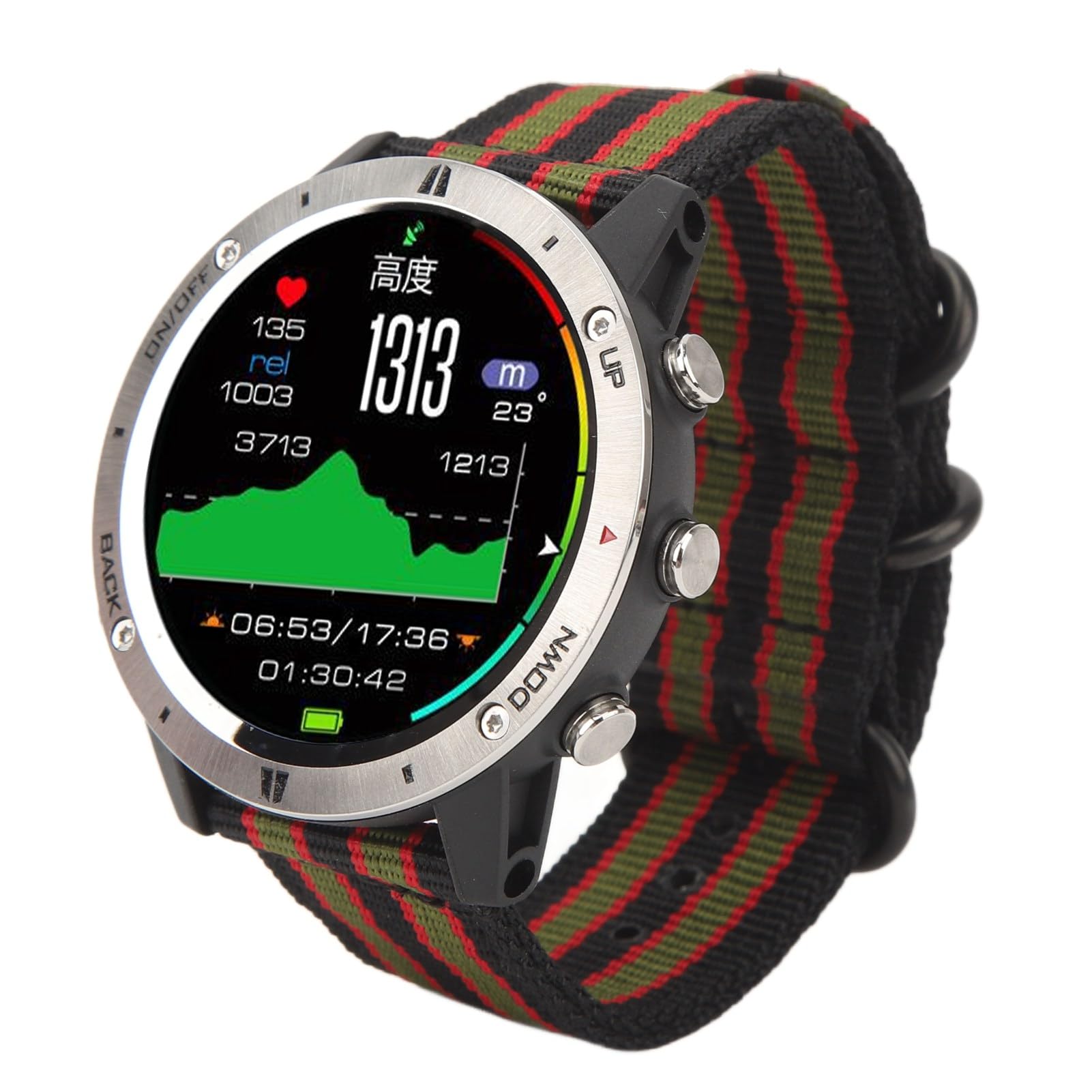BROLEO Męski smartwatch, 4.0, sterowanie muzyką, pulsometr ze stali nierdzewnej i nylonu, sportowy smartwatch z aplikacją do jazdy na rowerze (styl w paski)
