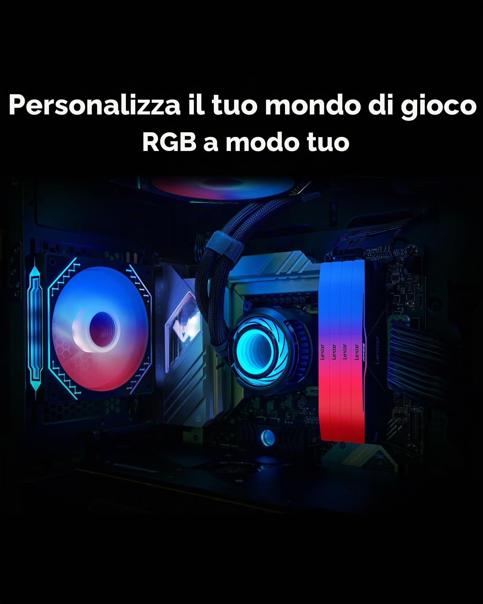 Lexar RGB DDR5 RAM 1x24GB 6000MHz CL28, Memoria di lavoro UDIMM a 288 pin per desktop, Memoria per computer da gioco ad alte prestazioni per PC, per AMD EXPO, AI, DRAM potenziata da SK hynix, CL28-36