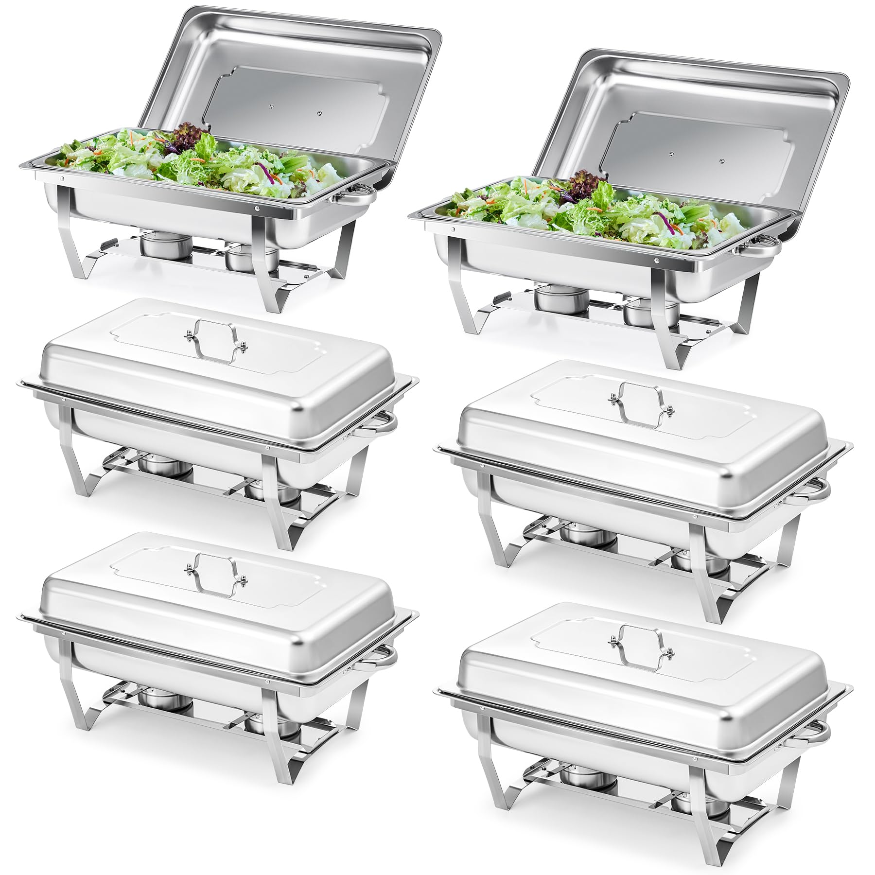 Wilprep Lot de 6 Chafing Dish 9L INOX Buffet Chauffant Chauffe-Plat en Acier Inoxydable Rectangulaire pour Buffet Restaurant Pique Nique (Lot de 6-1×GN1/1)