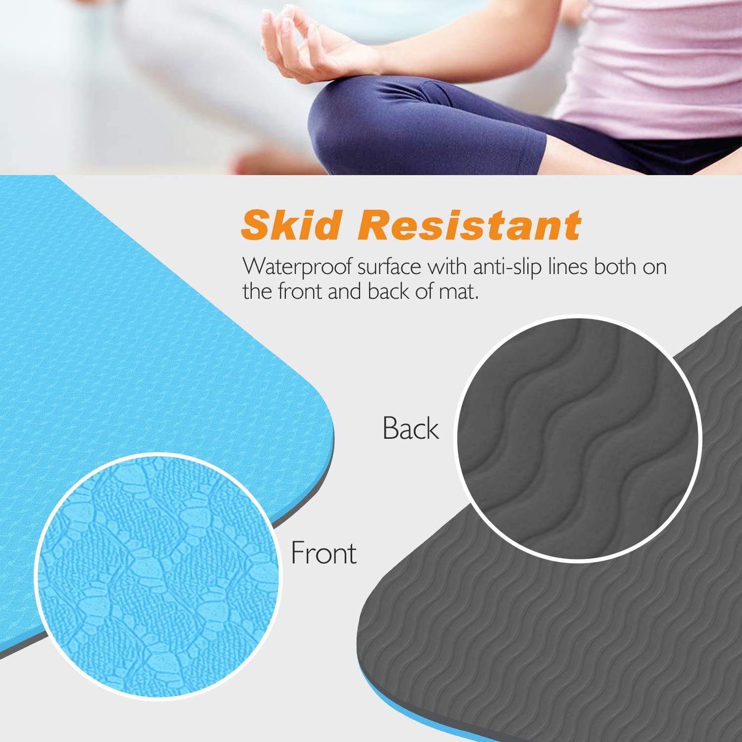 Bodylastics Yoga Mat for Men and Women with Carry Bag TPE 6ft x 2ft x 6mm Large Size Anti Slip & Anti Tear Workout Mat (Grey Blue/Black Mat) 4