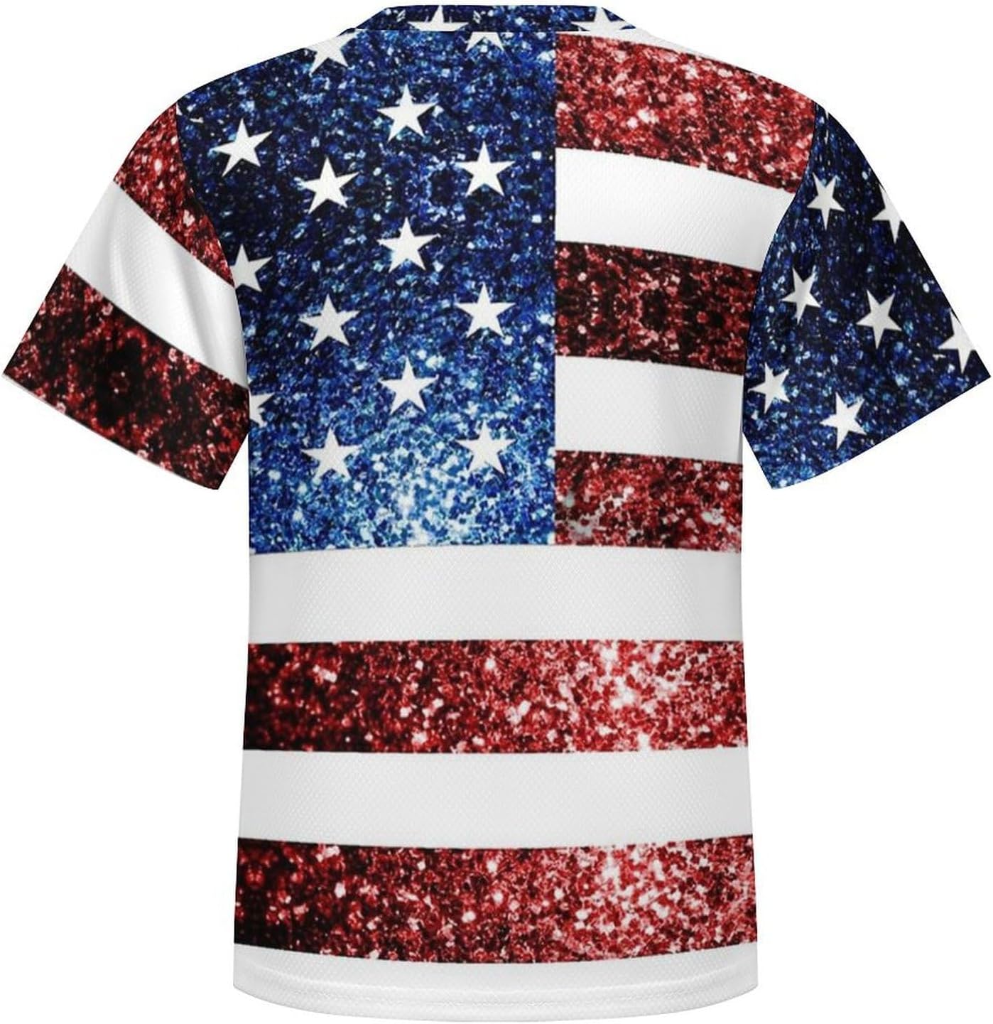 U.S.A. Flag Red Blue Sparkles Glitters T Shirt for Boy Girl Top Short Sleeve T-Shirt Graphic Tee
