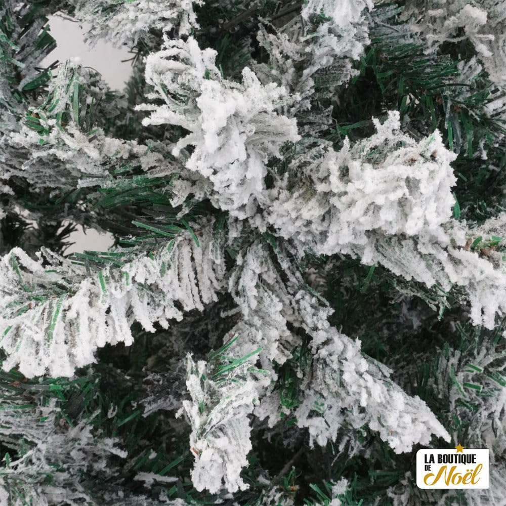 LA BOUTIQUE DE Noël Árbol de Navidad Artificial Realista Nevado, Árbol Artificial Verde Nevado, Patas de Metal y Guantes Incluidos - Árbol de Navidad de PVC Ignífugo