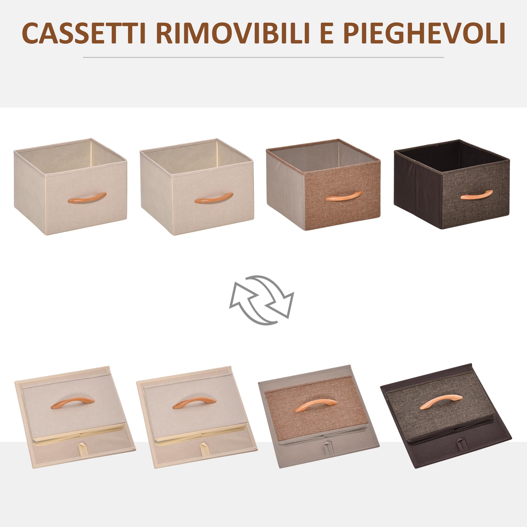 HOMCOM Cassettiera in Tessuto Slim Salvaspazio con 4 Cassetti Pieghevoli, Mobile con Cassetti Compatto in Metallo per Camera da Letto, Soggiorno, 31x29x99 cm, Multicolore