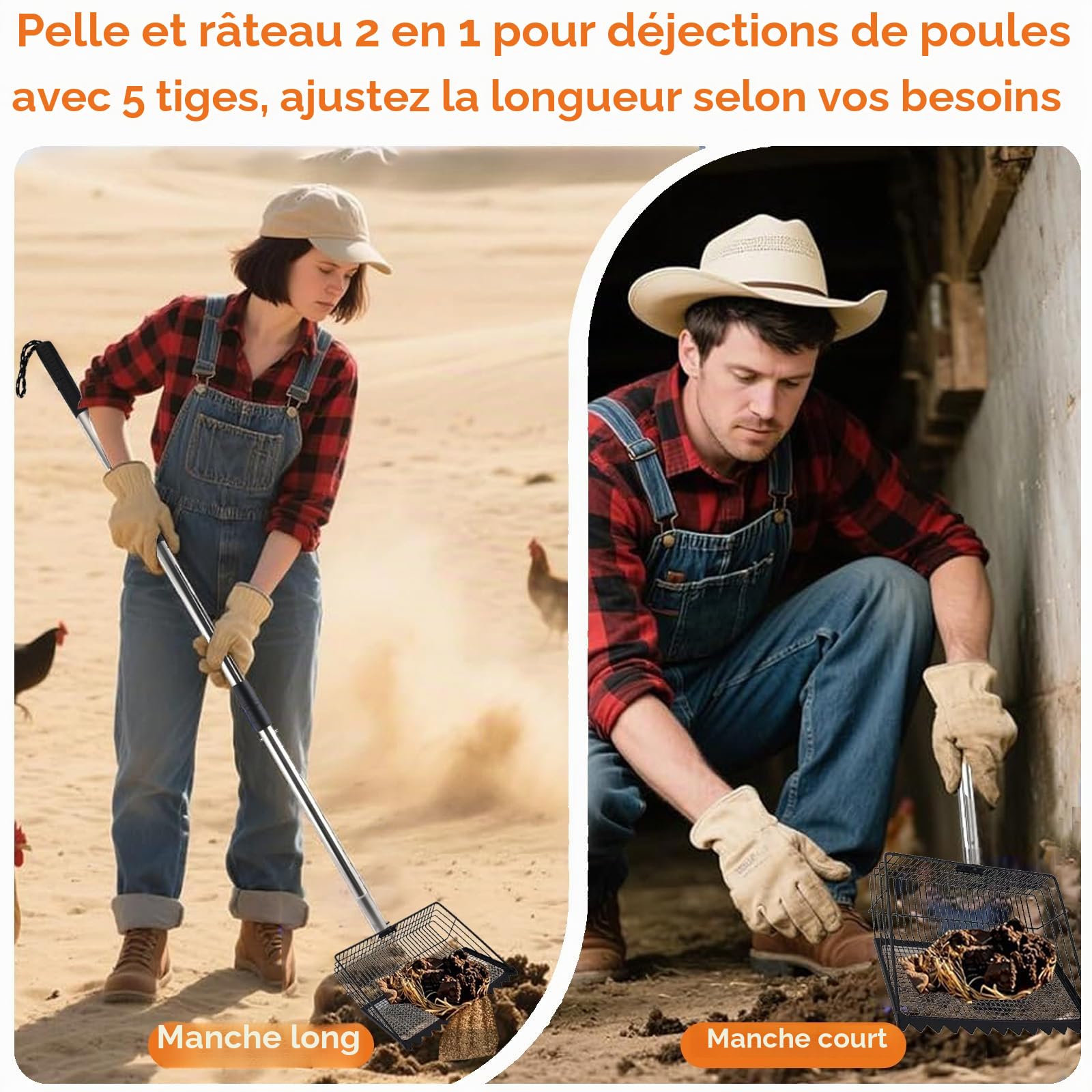 Pelle À Crottes De Poulet,4 En 1 Tamis Pour Poulailler,Poulailler Pelle À Crottes Réglable 85cm-175cm,Séparation Des Fèces Et Des Débris Du Sable,Pelle À Tamis Grande Pelle À Sable,Alliage d'aluminium