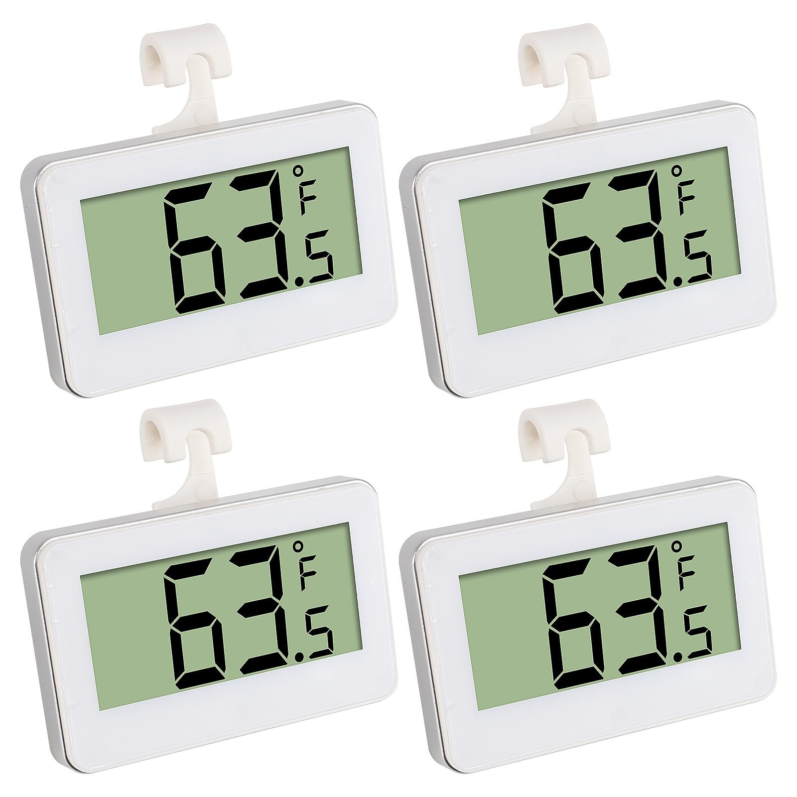 JUZITAO 4PCS Refrigerator Fridge Thermometer Digital Freezer Room Thermometer Waterproof Indoor Thermometer with Hook, Large LCD Display White