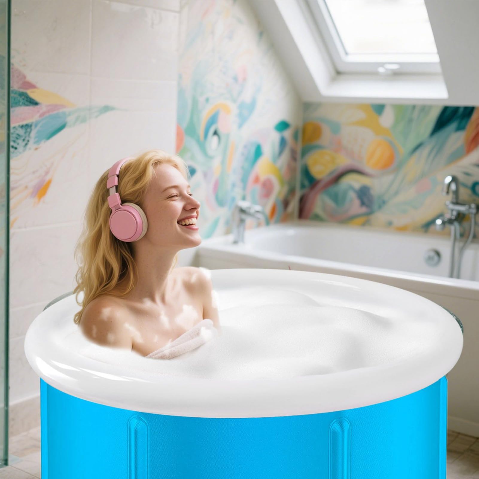 Vasca Da Bagno Portatile Per Adulti Con Pompa d'Aria e Cesto Portatile