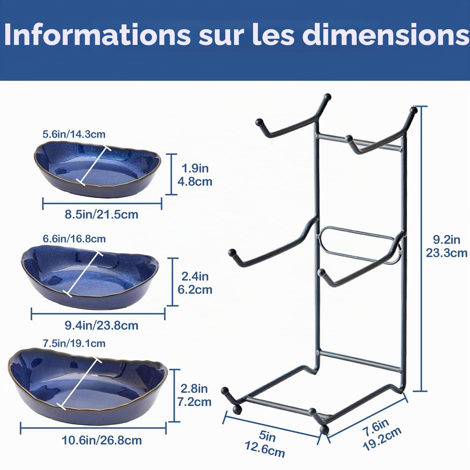 DUJUST Présentoir à fruits 3 niveaux en céramique, bol à fruits émaillé, gain de place & facile à ranger, plateau de service pour fruits, légumes & snacks, compatible lave-vaisselle & micro-ondes