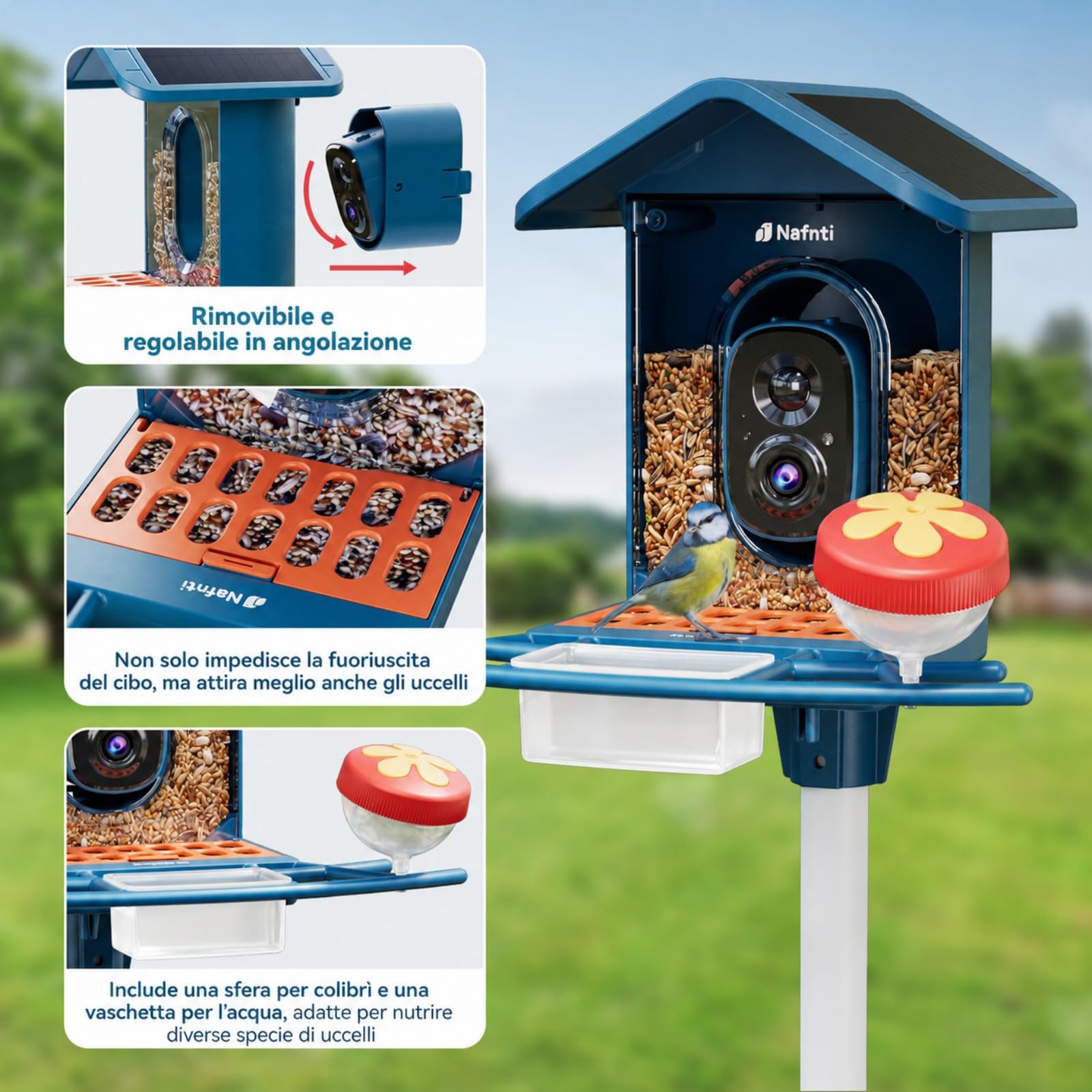 Mangiatoia per Uccelli con Videocamera, Cattura Foto/Video di Uccelli Auto, 2K HD AI Identify Birds, 2.4GHz/5GHz, Regalo per Amanti Degli Uccelli
