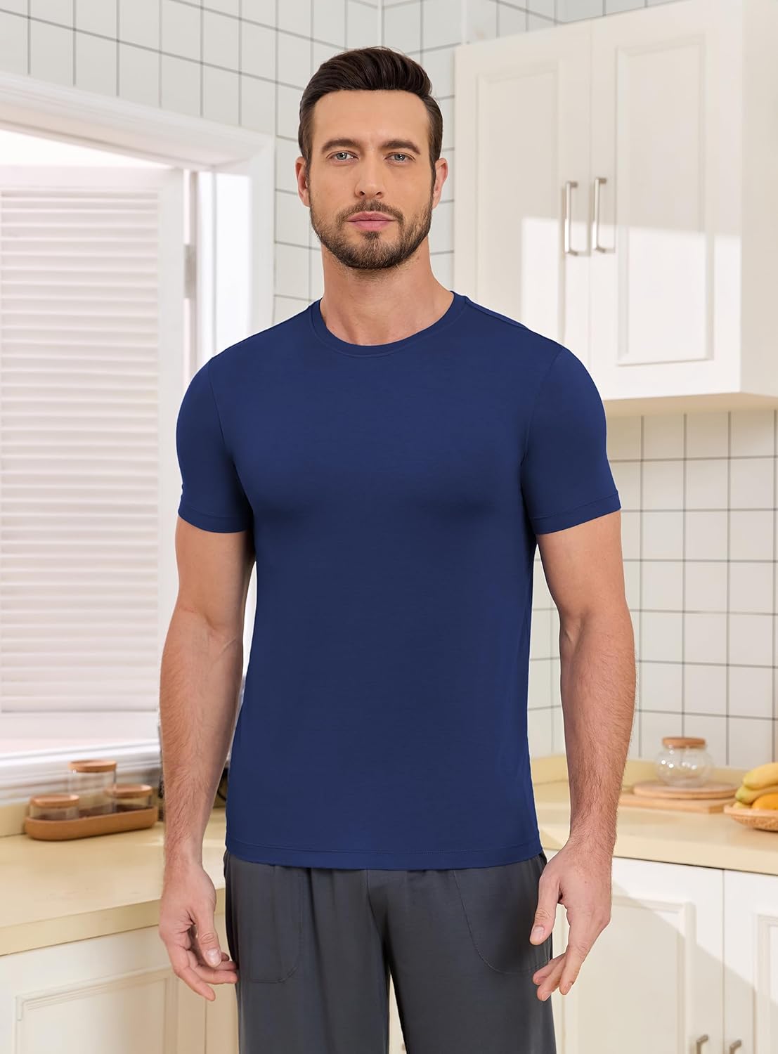 COLORFULLEAF Men's Undershirts Bamboo Rayon Short Sleeve Crewneck/V-Neck Tees Slim-fit T-Shirts 3 or 5 Pack - Image 8