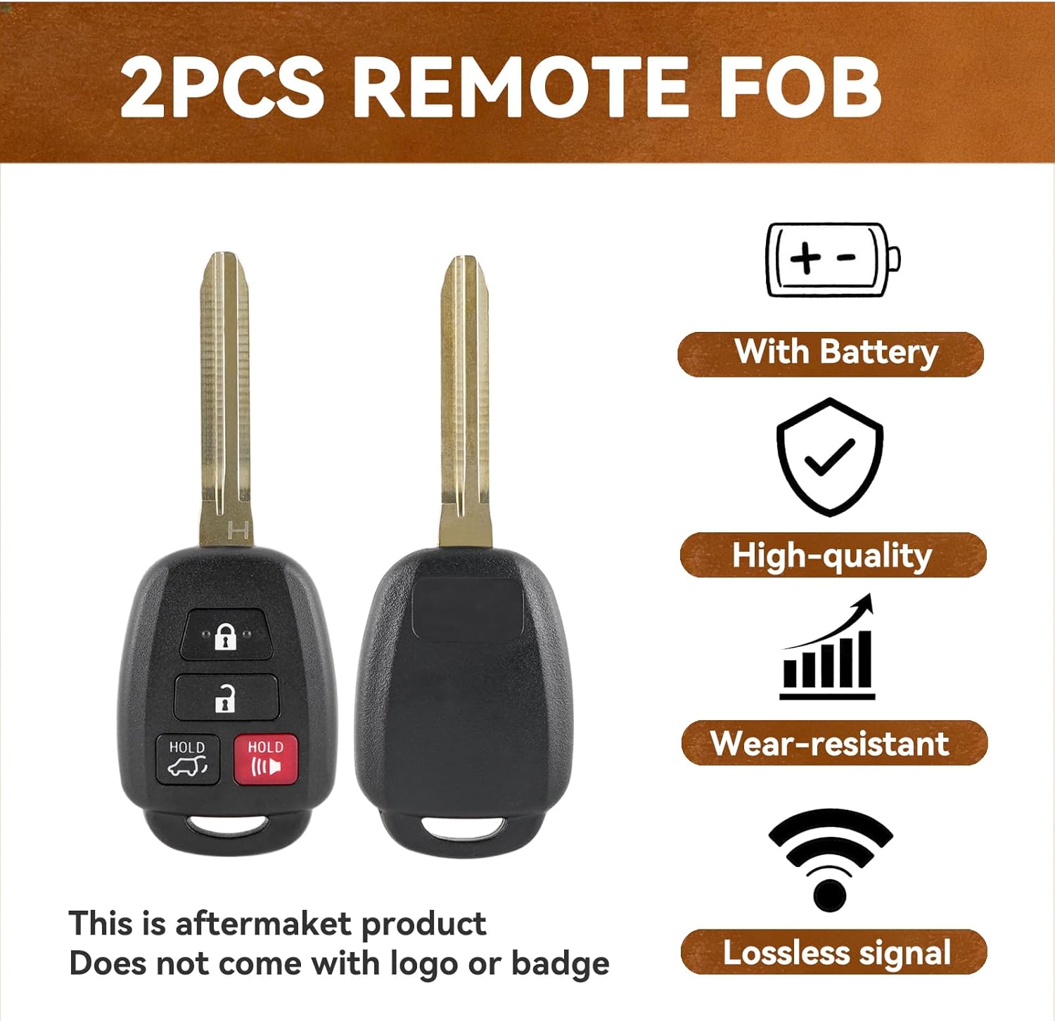 Key Fob Replacement for 2013-2018 Toyota RAV4 14-19 Highlander 18-19 Sequoia Remote Control Key 4 Button GQ4-52T 89070-0R100 H-Chip (Set of 2)