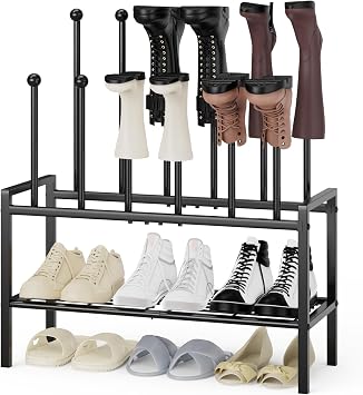 Metal Tall Boot Rack, 3 Tier Freestanding Shoe Racks, Black